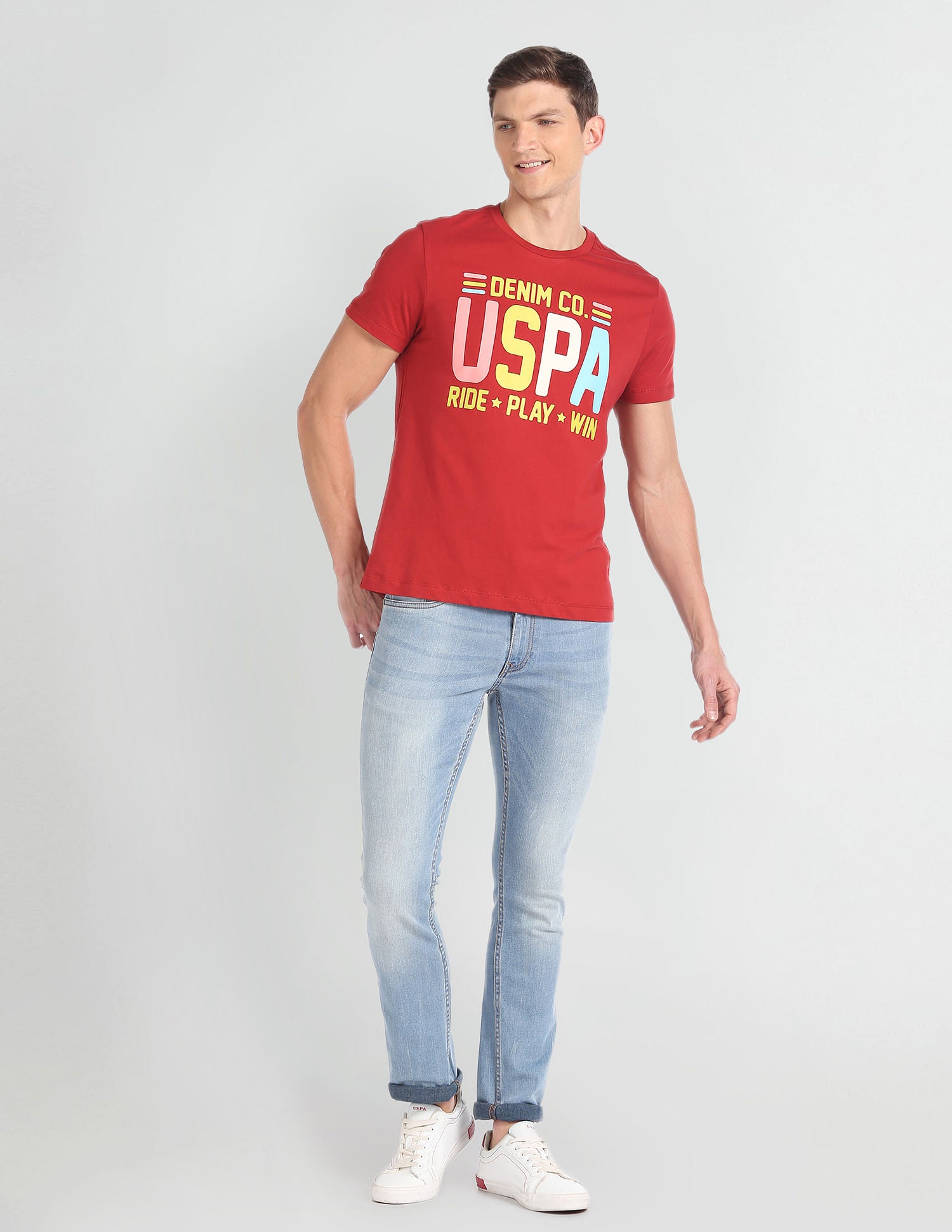 Crew Neck Typographic Print T-Shirt Red - U.S. Polo Assn. India | Large
