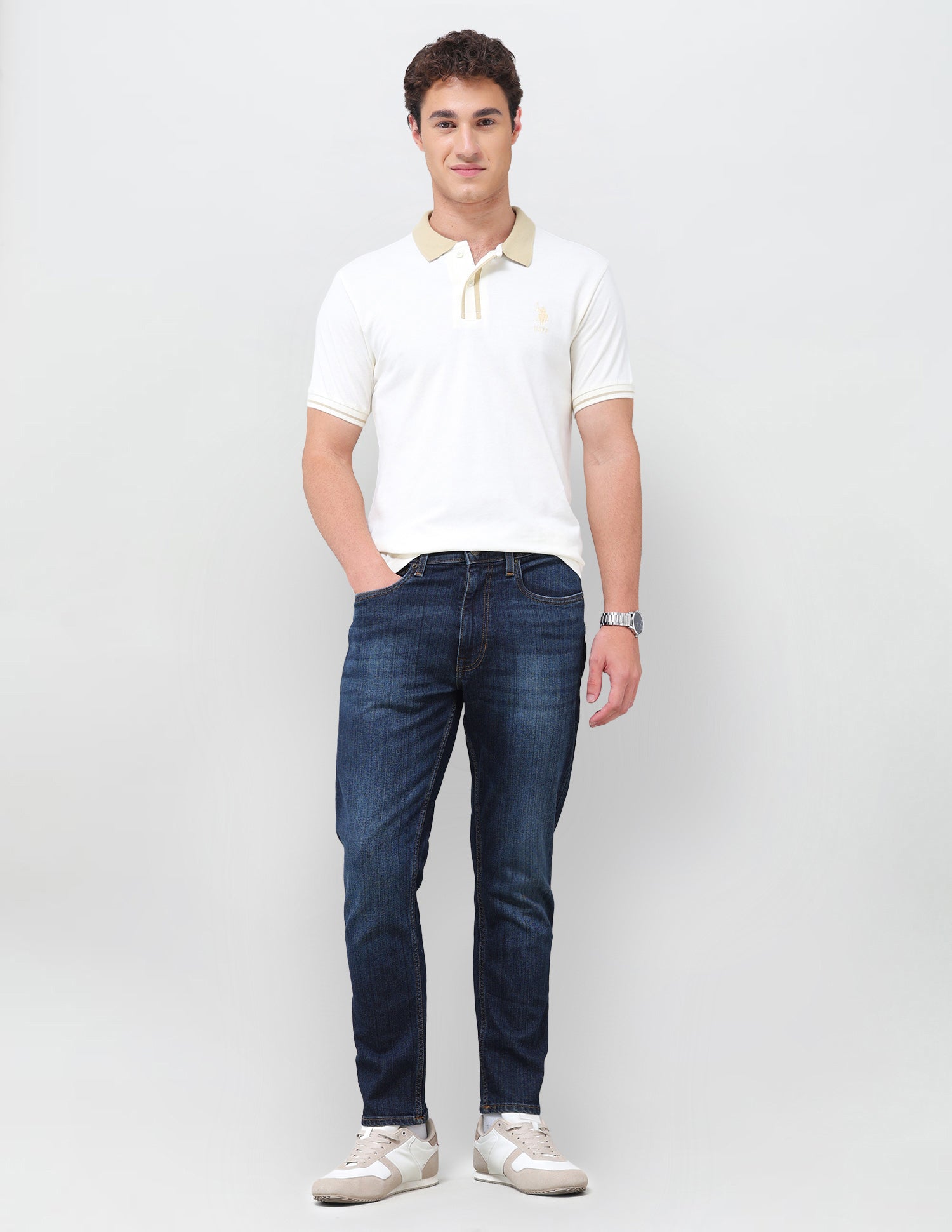 Cole Comfort Cropped Fit Blue Jeans Mid Blue - U.S. Polo Assn. India | Large