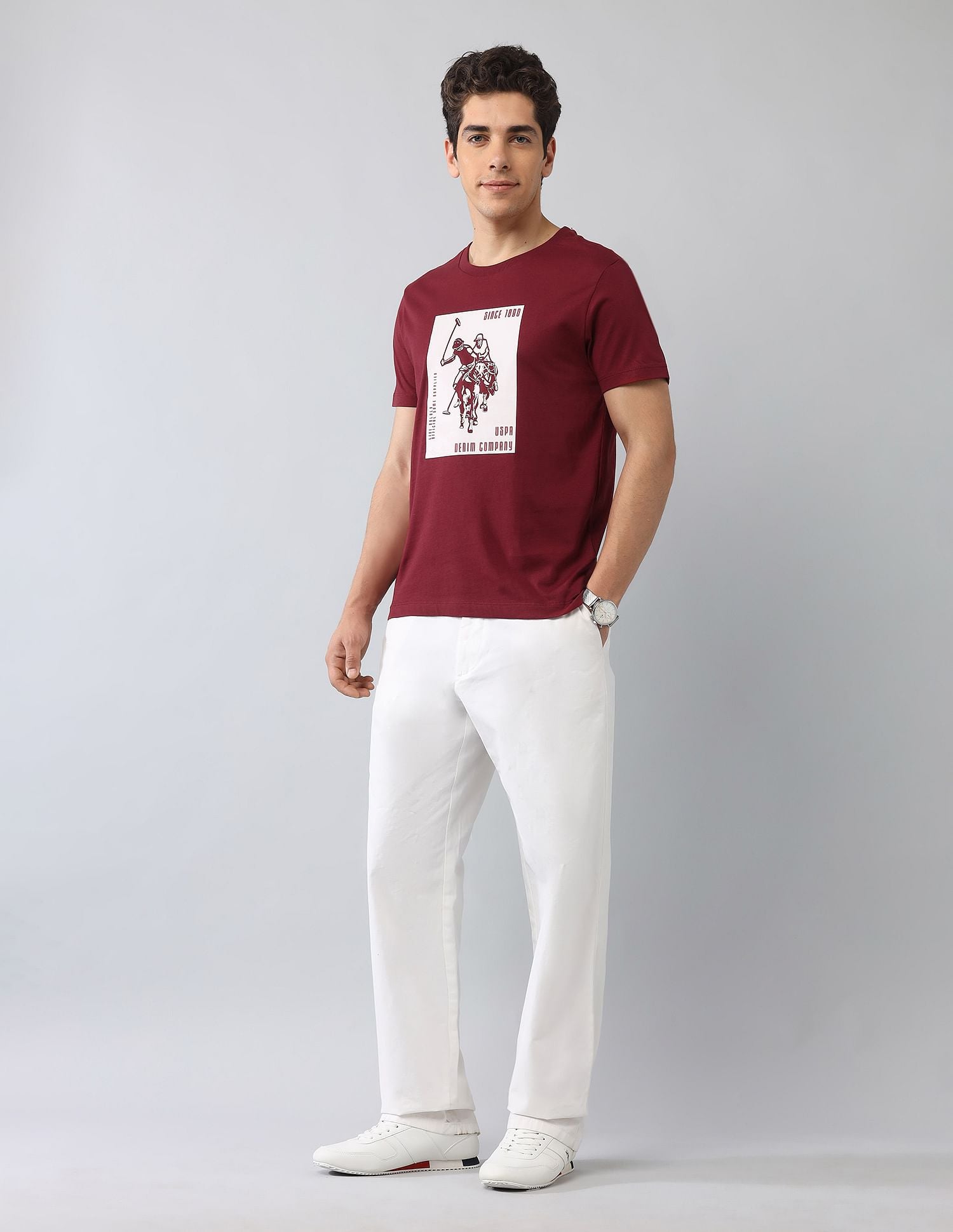 Muscle Fit Brand Printed T-Shirt Wine - U.S. Polo Assn. India | Large