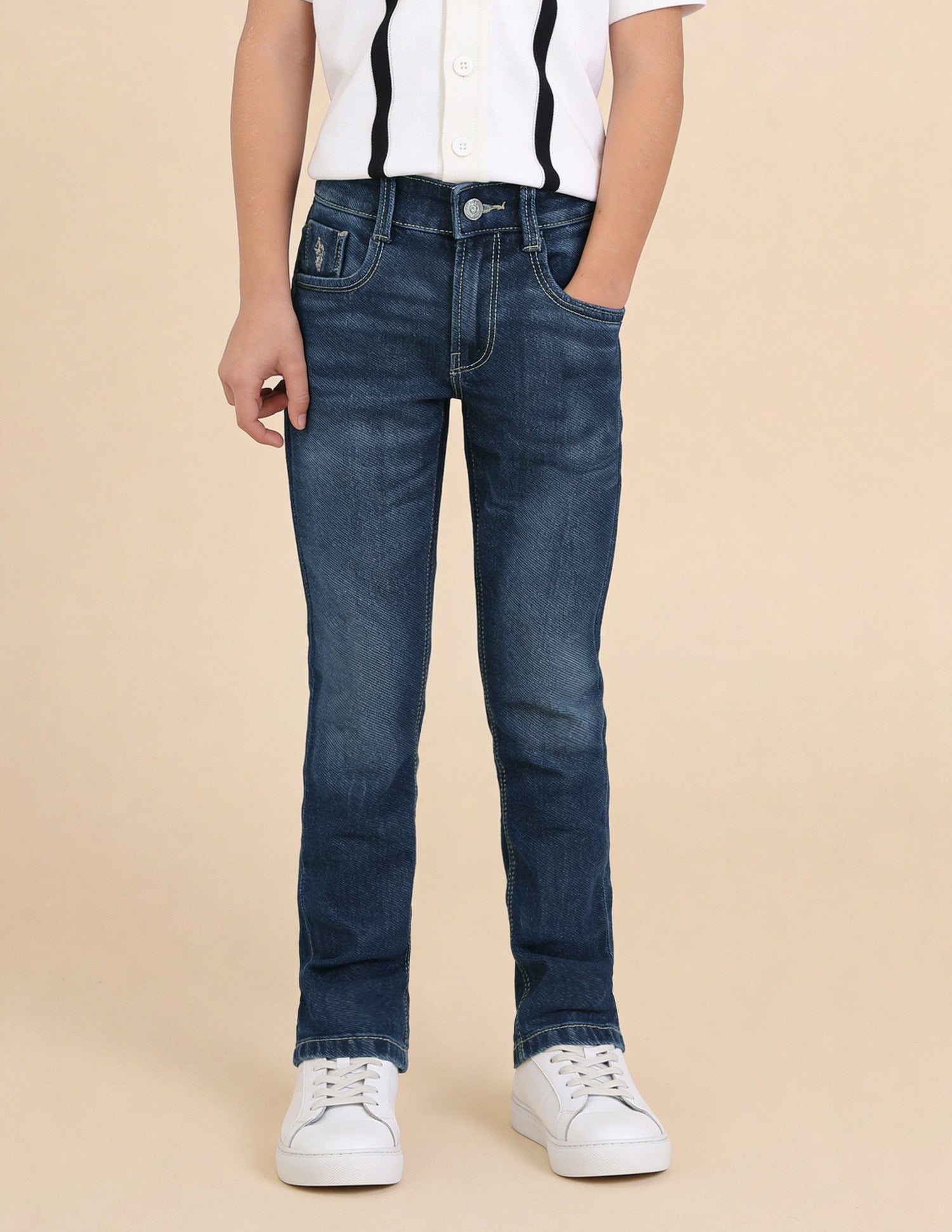 Whiskered Slim Fit Jeans Dark Blue - U.S. Polo Assn. India | Large