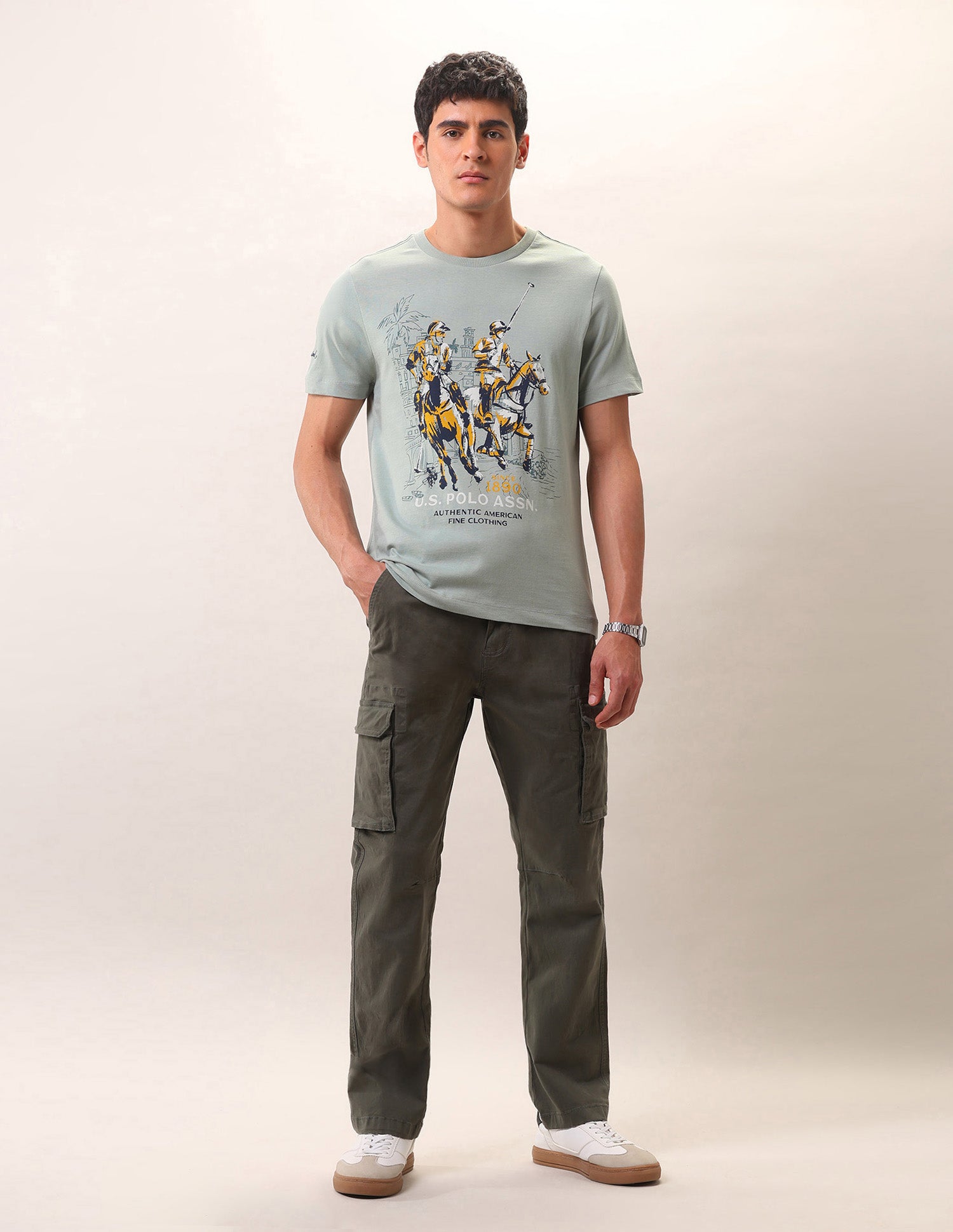 Brand Printed Pure Cotton T-Shirt Green - U.S. Polo Assn. India | Large
