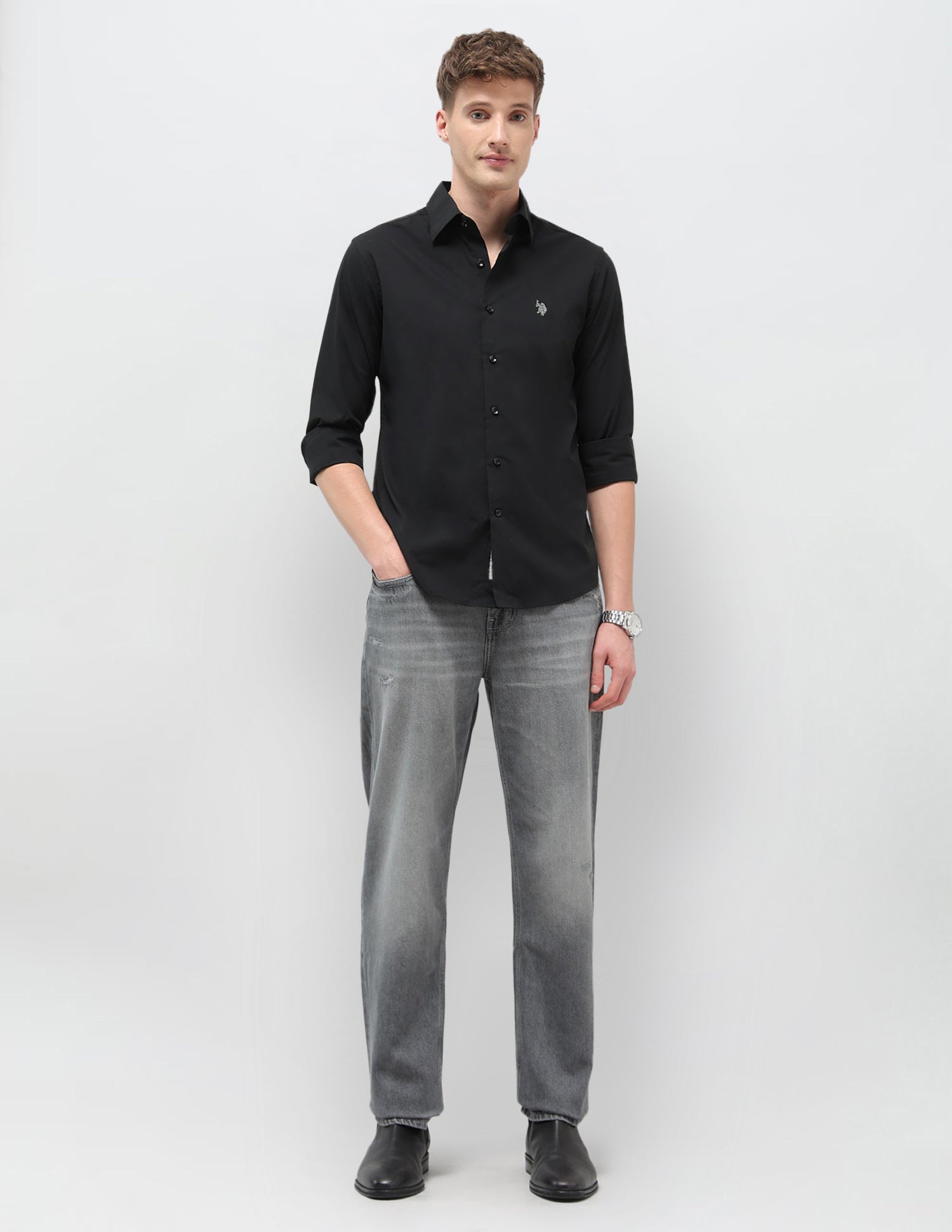 Solid Regular Fit Shirt Black - U.S. Polo Assn. India | Large