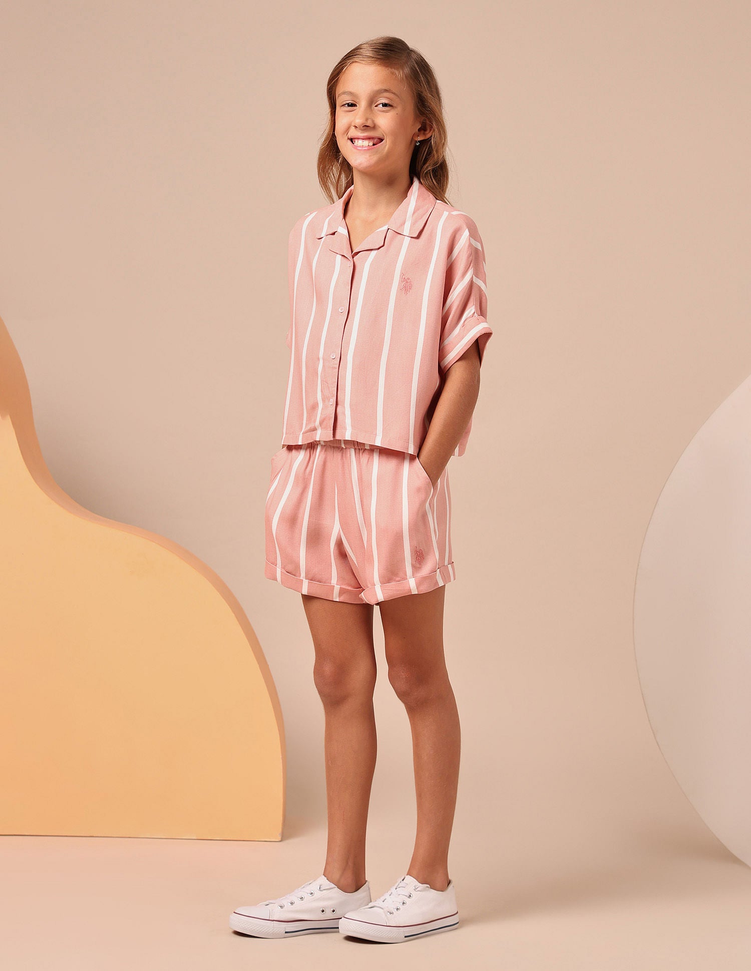 Girls Vertical Striped Co-Ords Pink - U.S. POLO ASSN. | Large