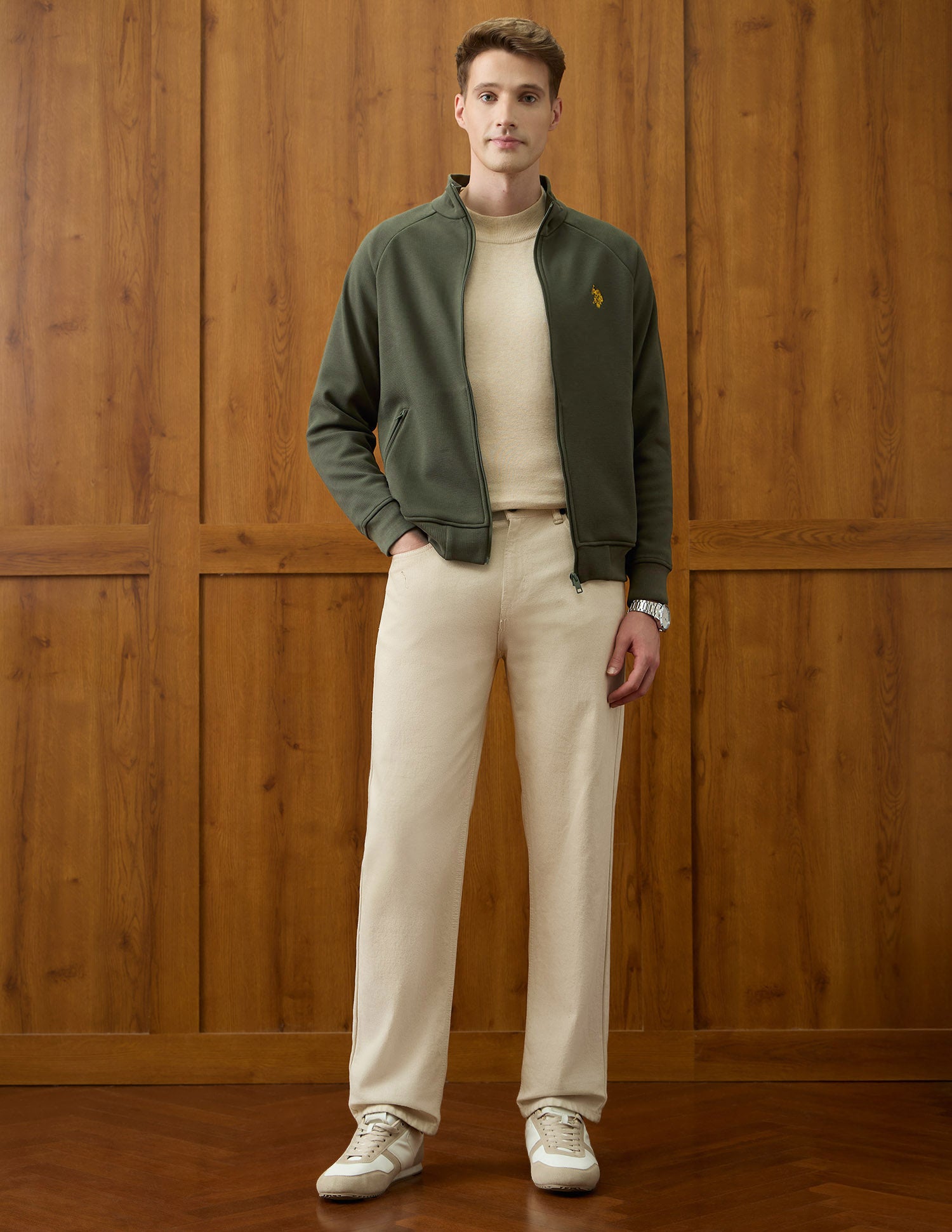 Equestrian Aisle Theater Textured Sweatshirt Olive - U.S. POLO ASSN. | Large