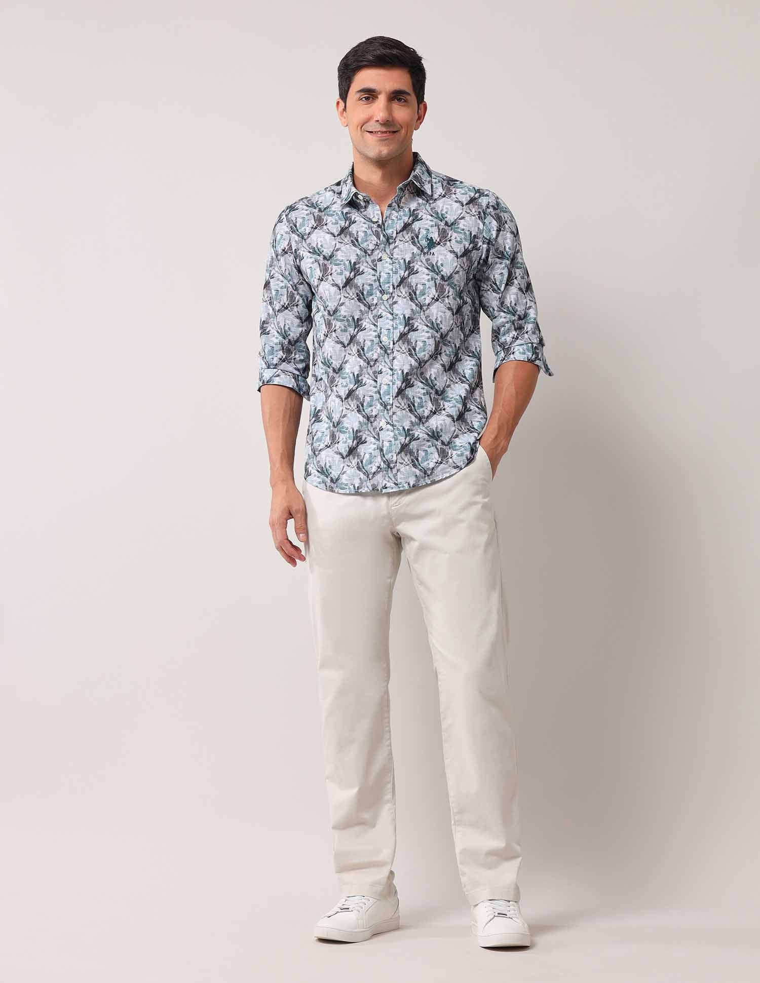 Floral Printed Regular Shirt Teal - U.S. POLO ASSN. | Large