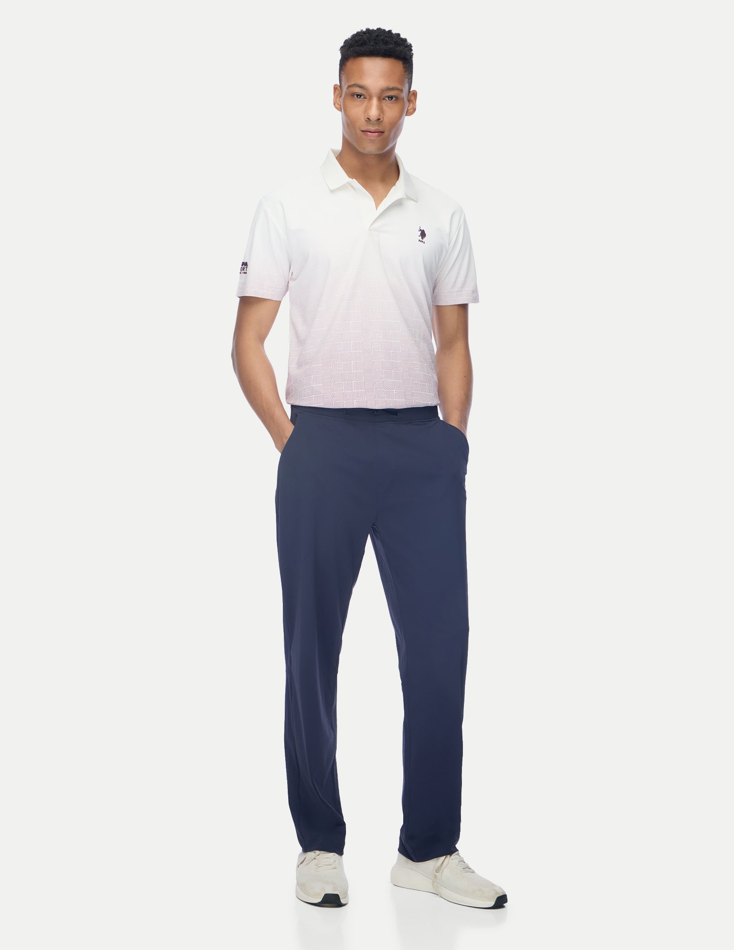 Geometric Printed Regular Fit Active Polo Shirt White - U.S. Polo Assn. India | Large