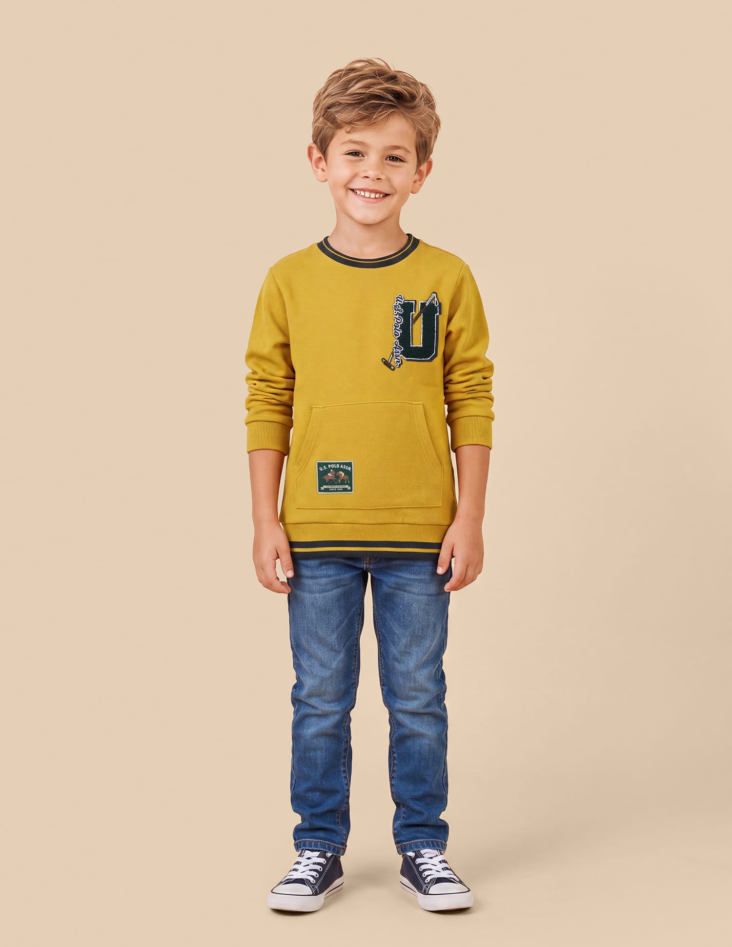 Brand Applique Regular Fit Sweatshirt Yellow - U.S. Polo Assn. India | Large