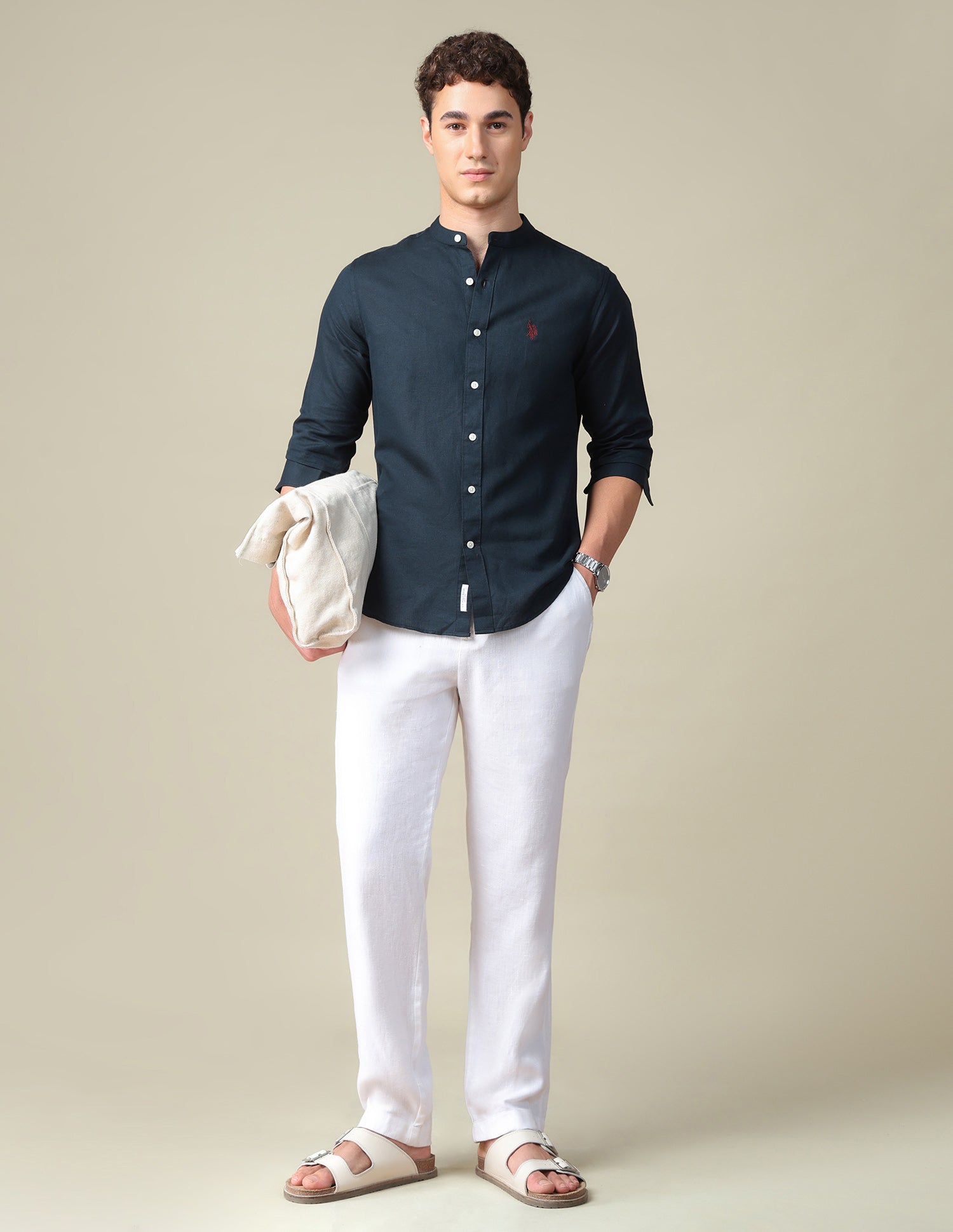 Tailored Fit Mandarin Shirt Navy - U.S. Polo Assn. India | Large