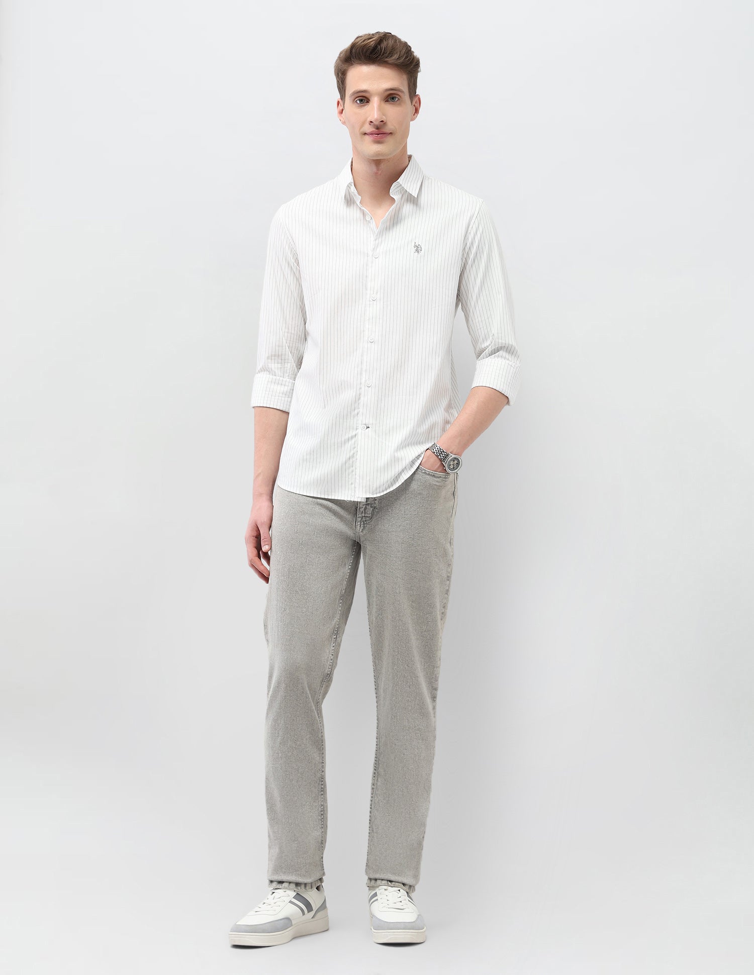 Self Design Vertical Striped Black & Gold Shirt