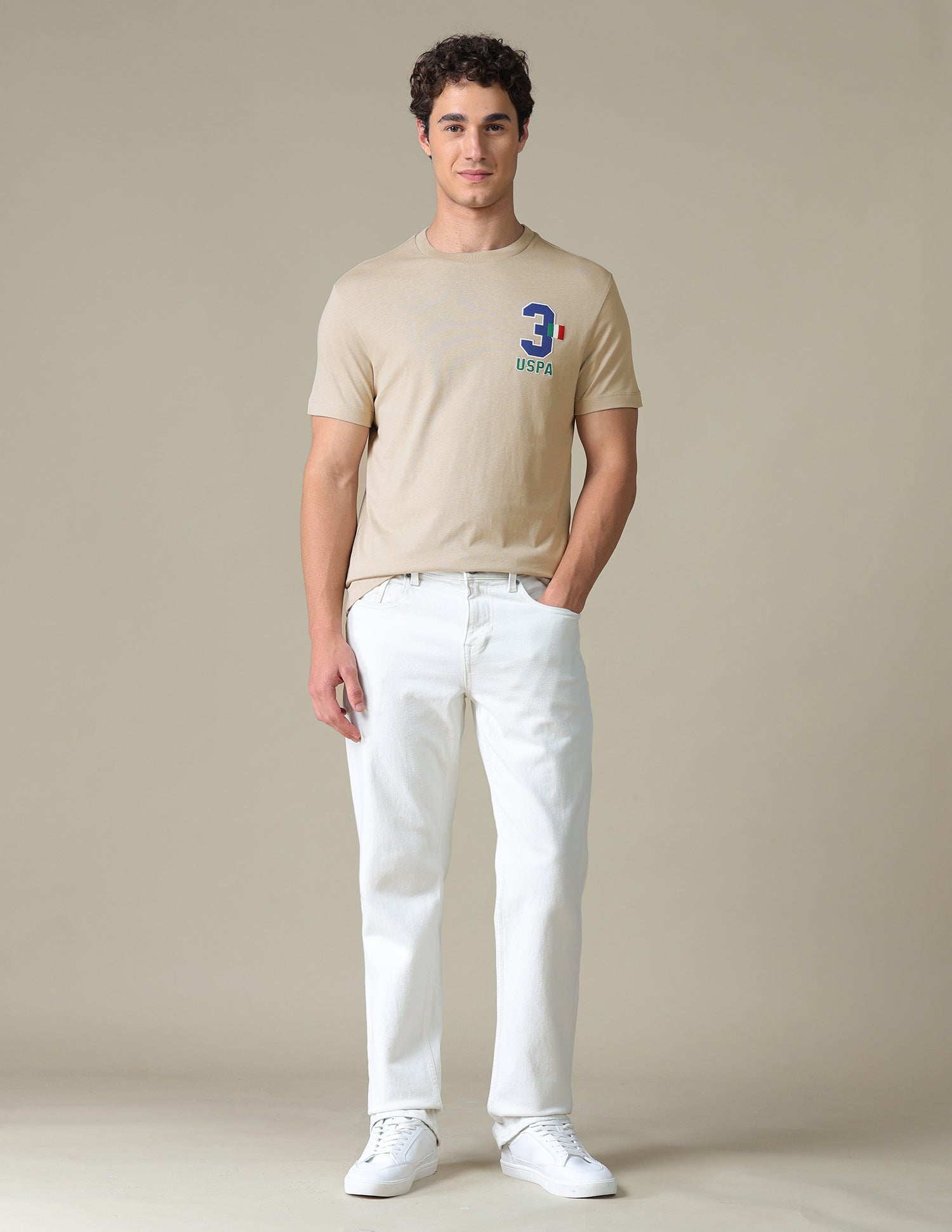 Typographic Slim Fit T-Shirt Beige - U.S. Polo Assn. India | Large