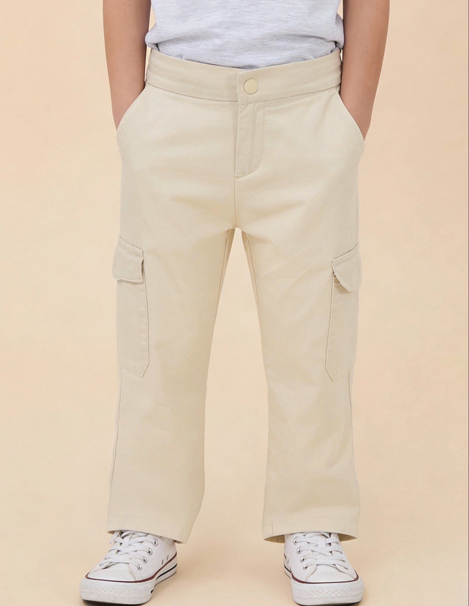 Boys Solid Relaxed Fit Cargos Beige - U.S. Polo Assn. India | Large