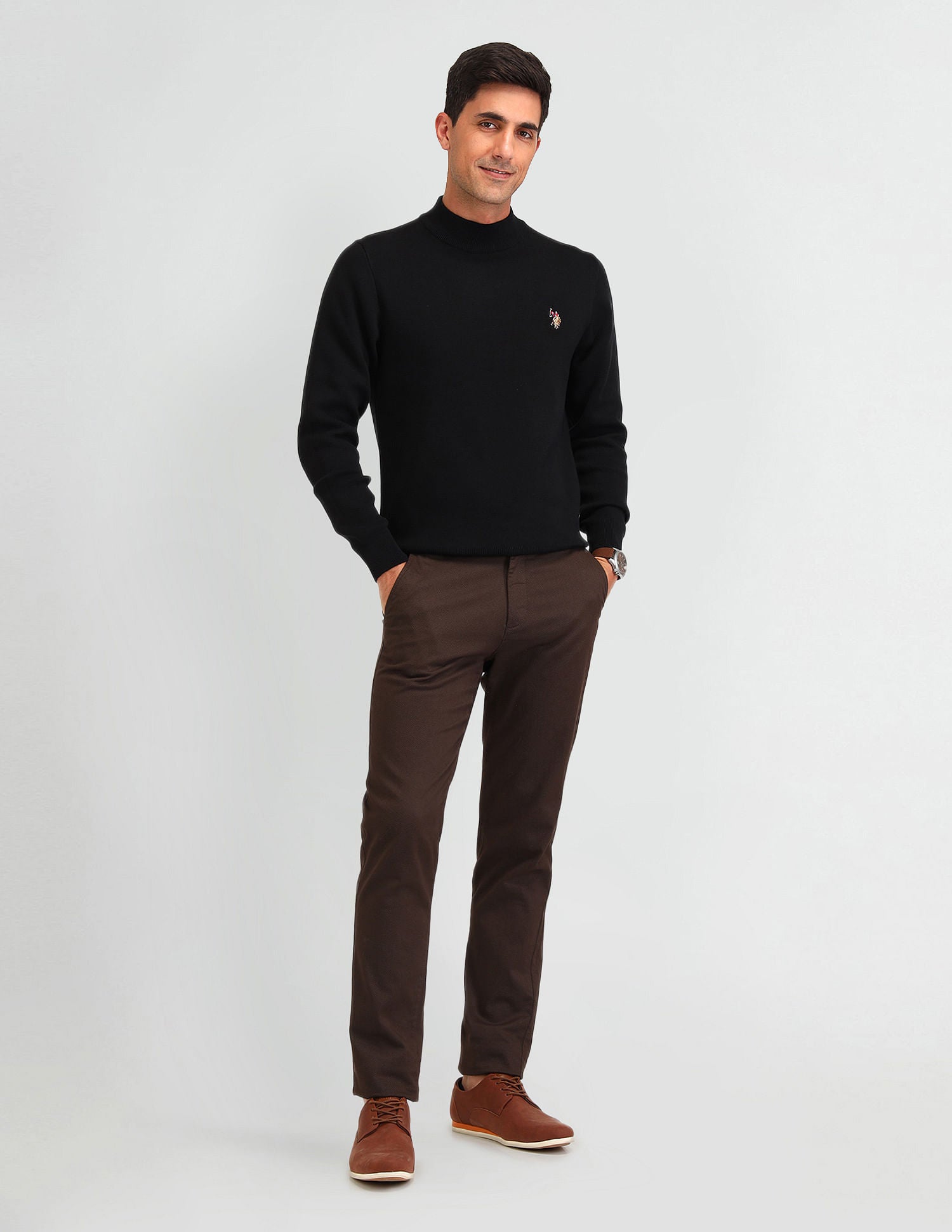 Regular Fit Solid Sweater Black - U.S. Polo Assn. India | Large