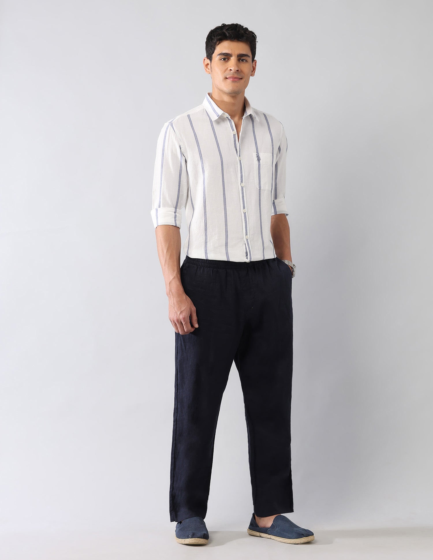Vertical Striped Poplin Regular Fit Shirt White - U.S. Polo Assn. India | Large