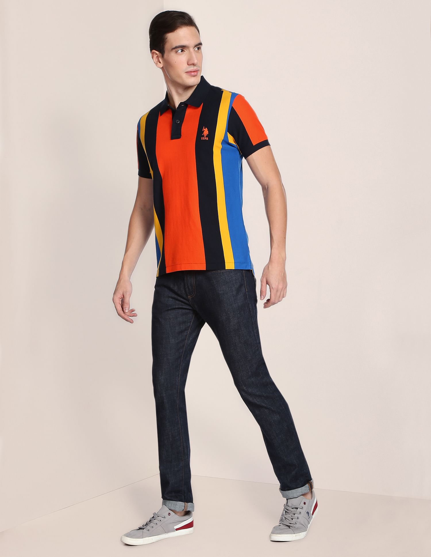 Vertical Stripe Cotton Polo Shirt Navy - U.S. POLO ASSN. | Large