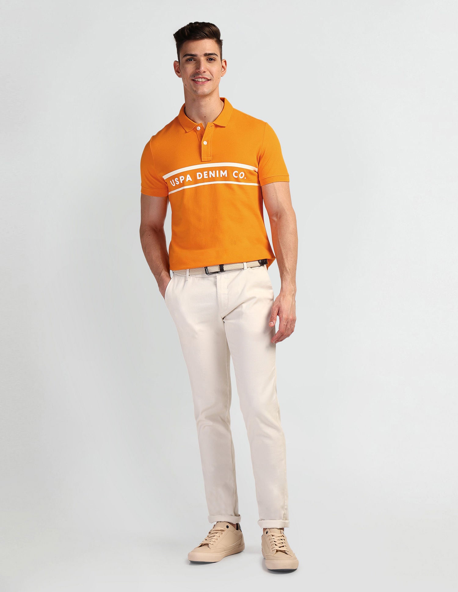 Brand Print Pique Polo Shirt Orange - U.S. Polo Assn. India | Large