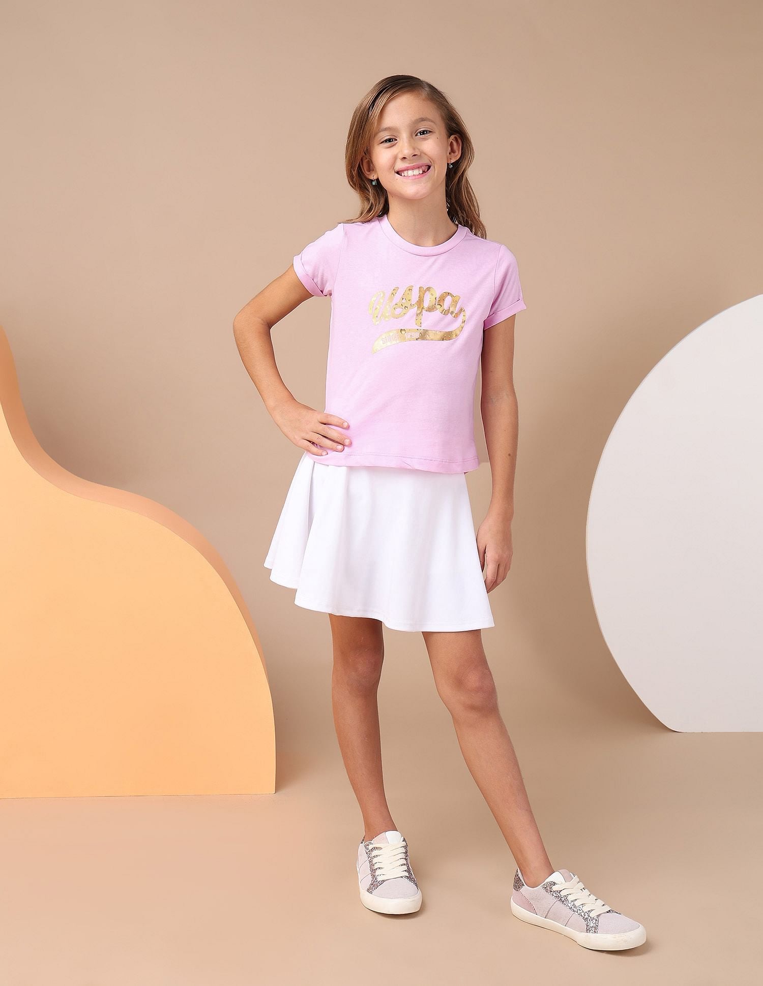 Girls Cotton Textured Foil T-Shirt Pink - U.S. POLO ASSN. | Large