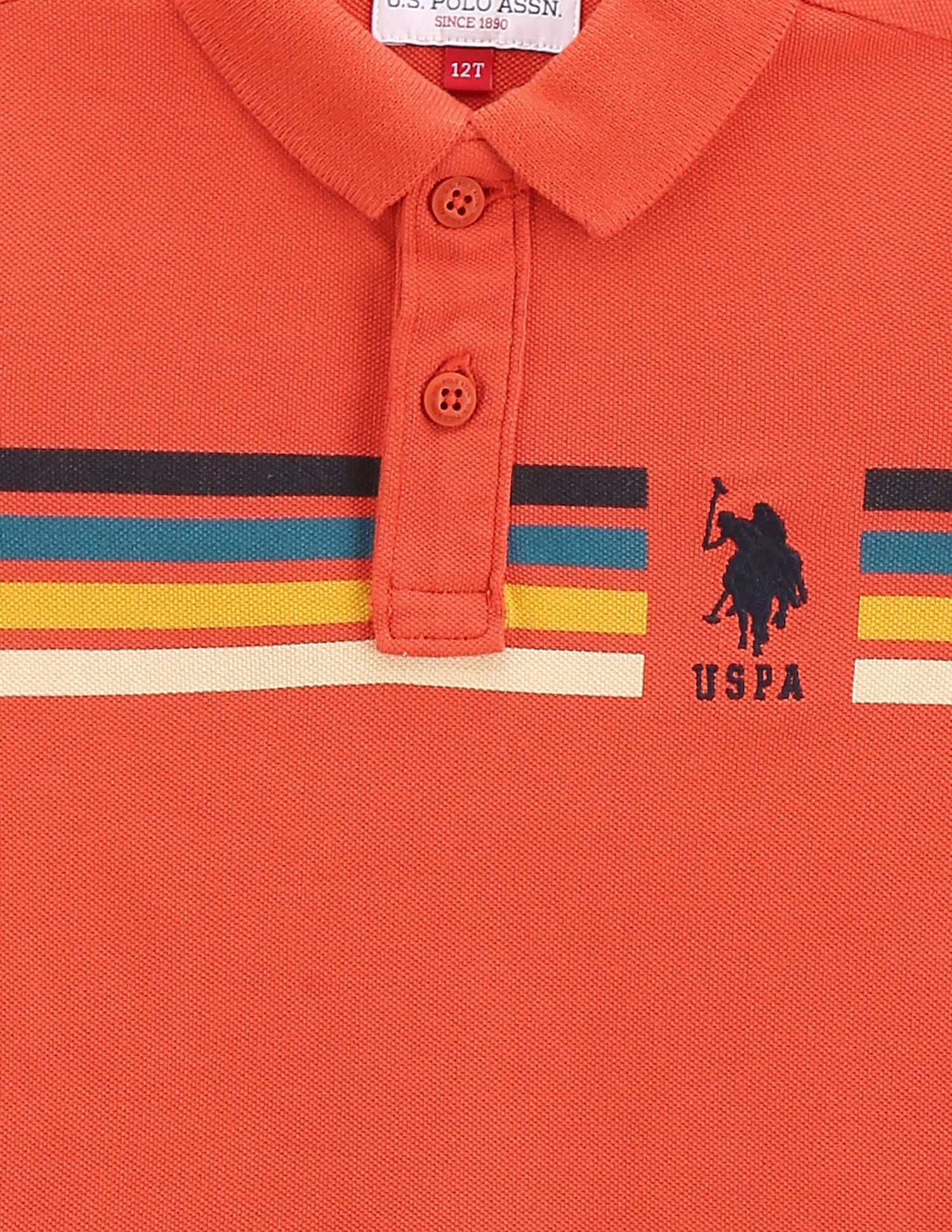 Boys Brand Print Cotton Polo Shirt Orange - U.S. Polo Assn. India | Large