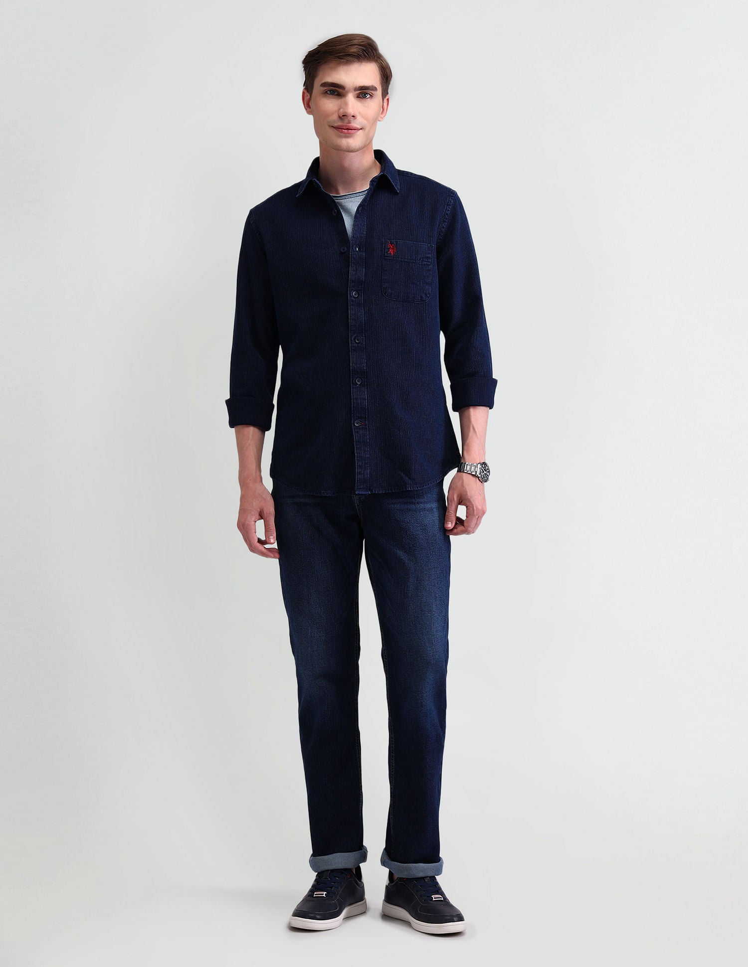 Slim Solid Dobby Shirt Navy - U.S. Polo Assn. India | Large