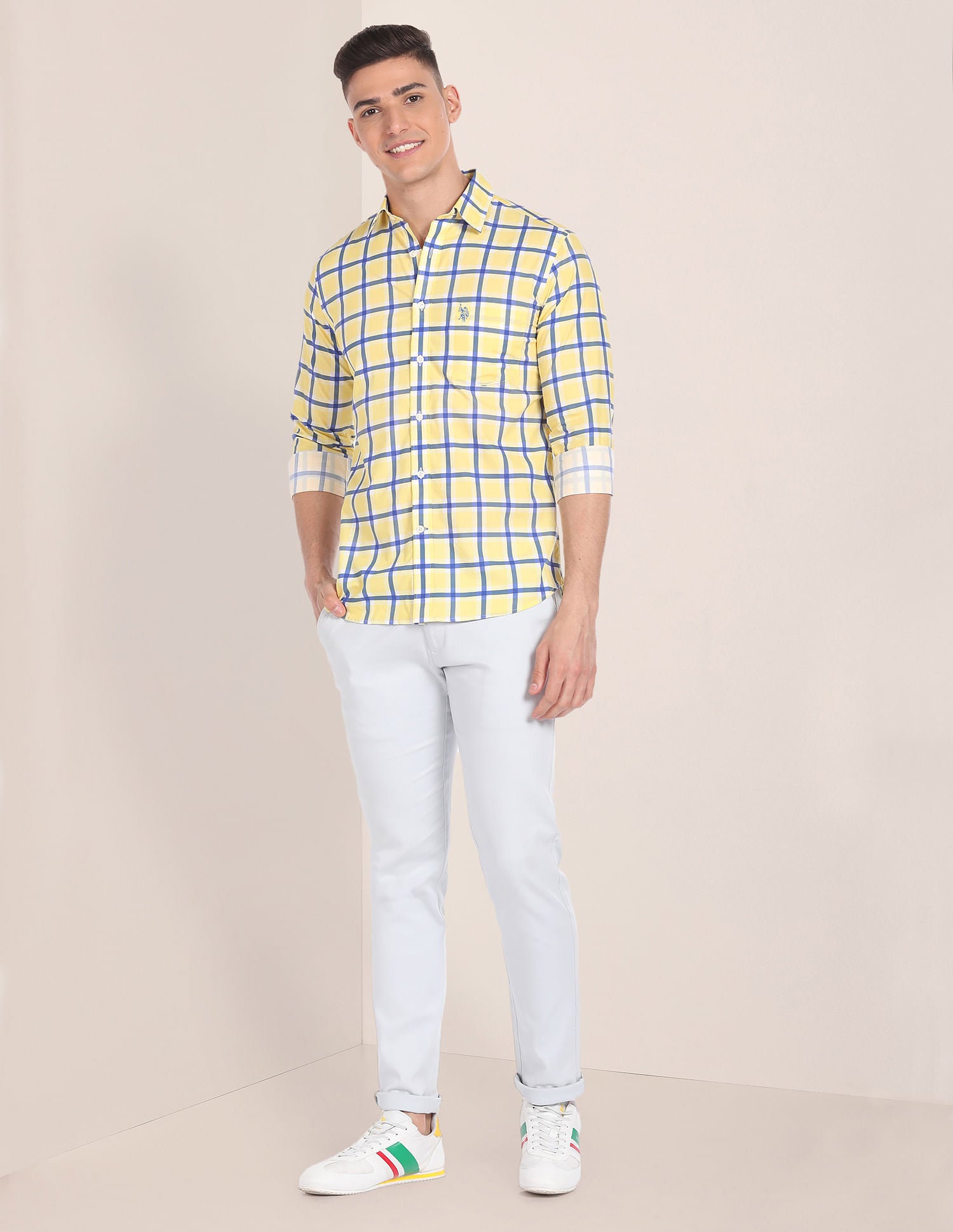 Tartan Check Tailored Regular Fit Shirt Yellow - U.S. Polo Assn. India | Large