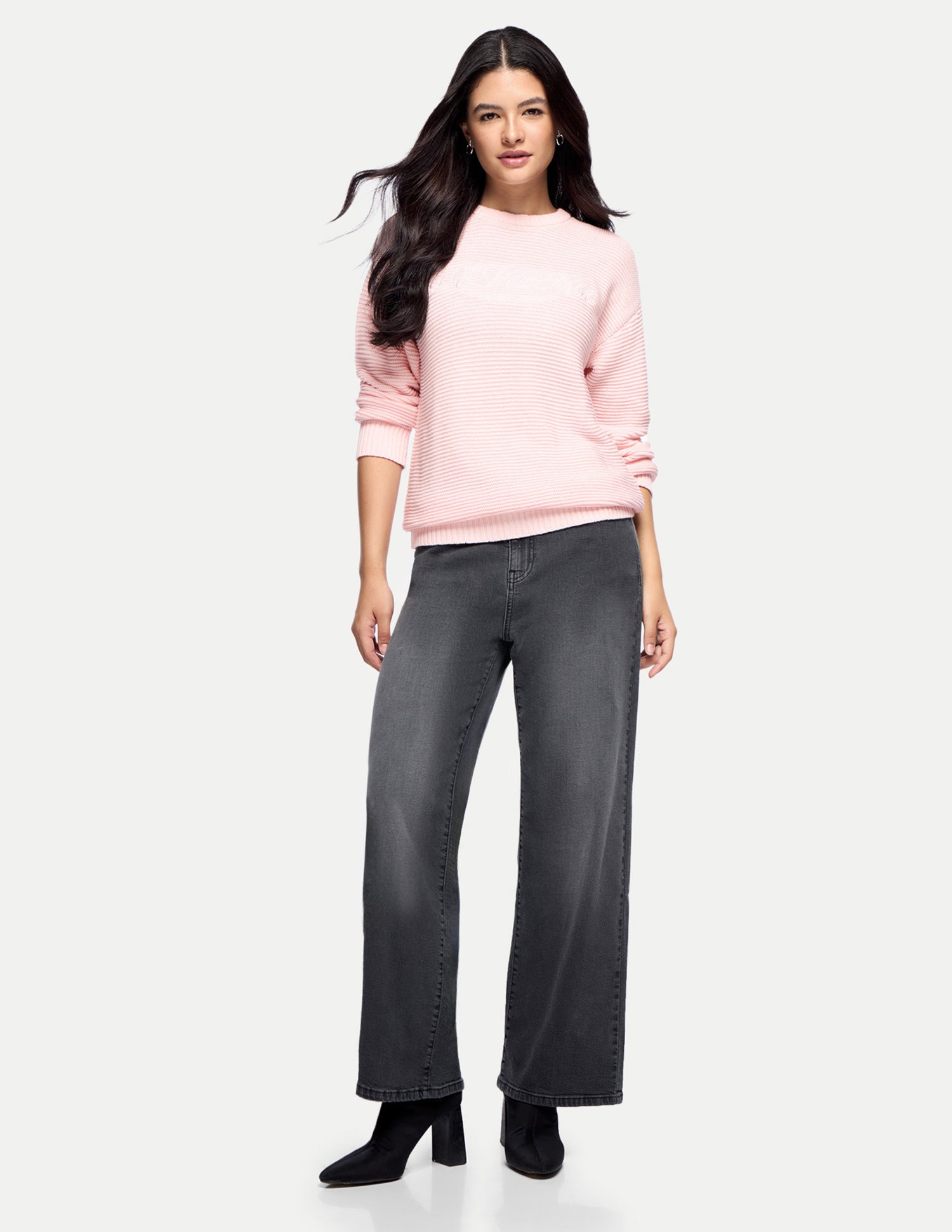 Brand Embroidered Boxy Fit Sweater Light Pink - U.S. Polo Assn. India | Large