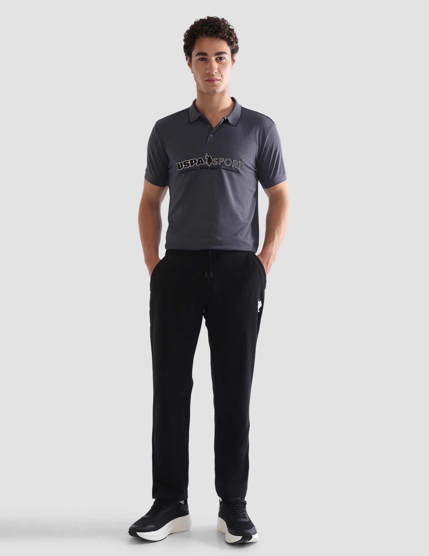 Slim Fit Mid Rise Active Track Pants Black - U.S. Polo Assn. India | Large