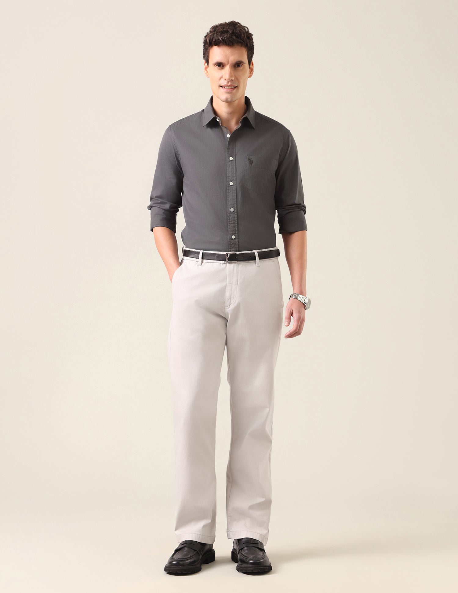 Twill Tailored Fit Shirt Mid Grey - U.S. Polo Assn. India | Large