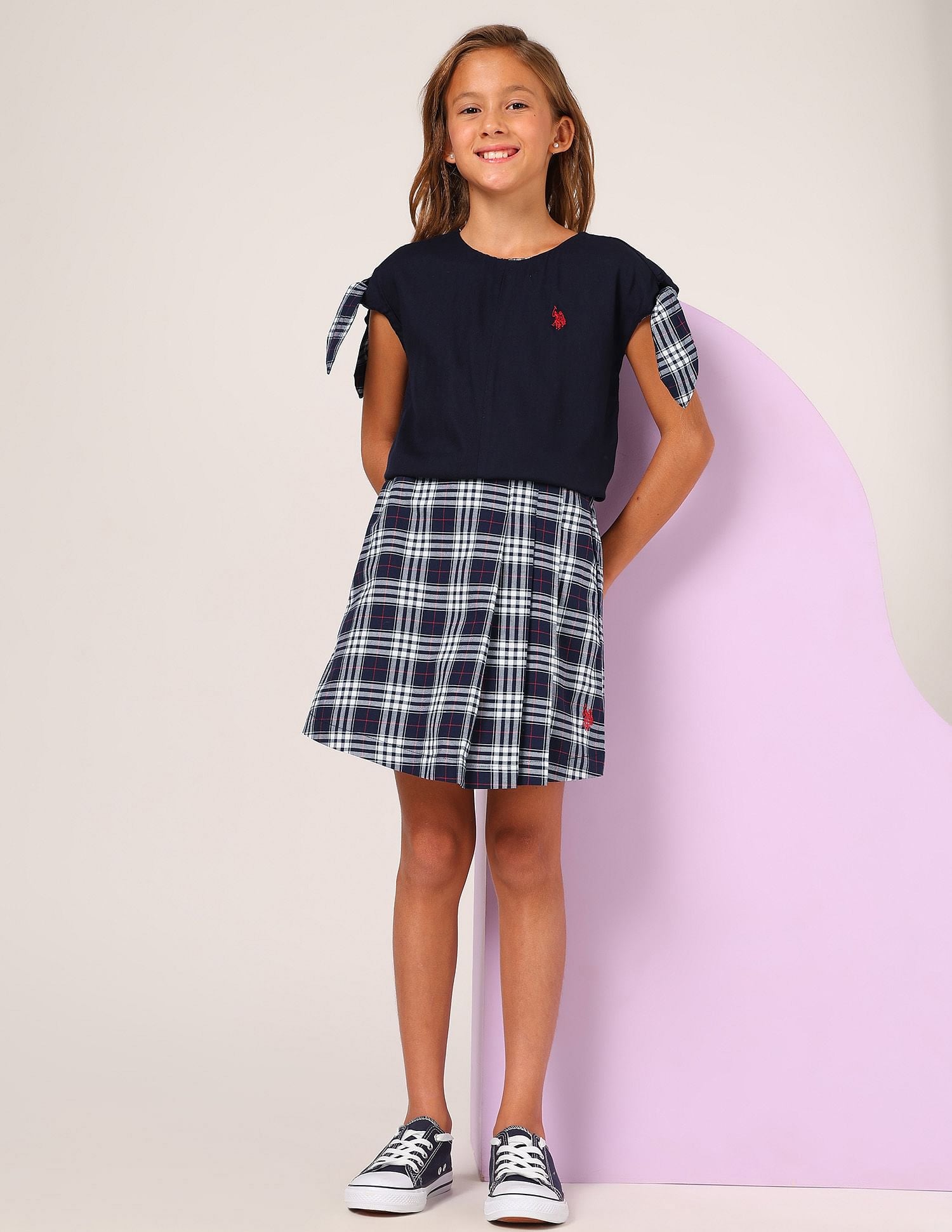 Girls Tartan Checked Skorts Navy - U.S. POLO ASSN. | Large