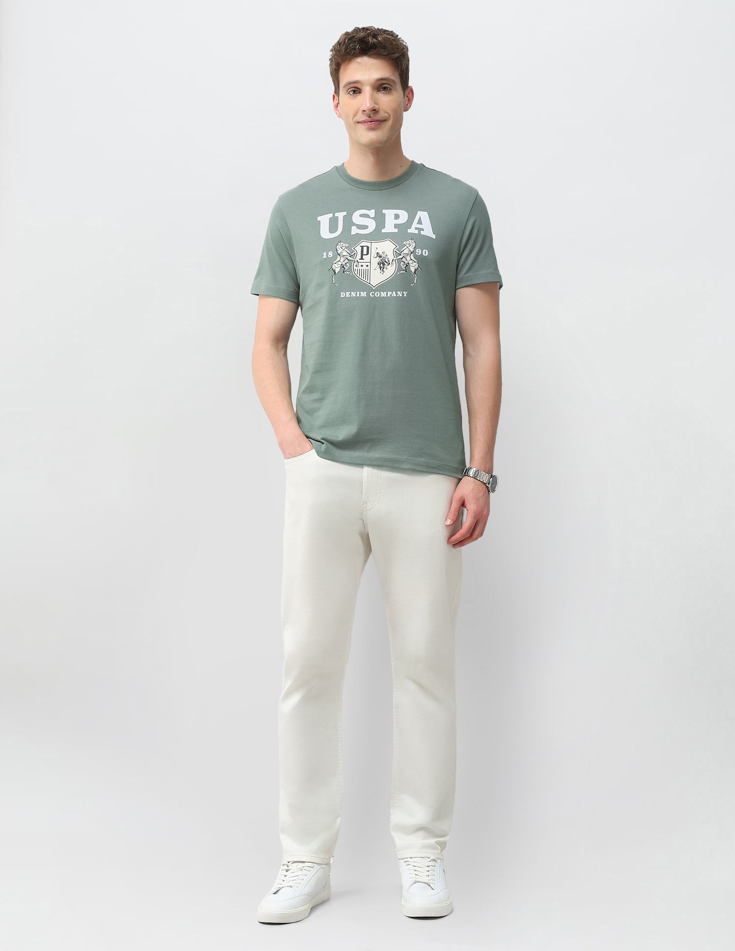 Graphic Brand Printed Slim Fit T-Shirt Light Green - U.S. Polo Assn. India | Large