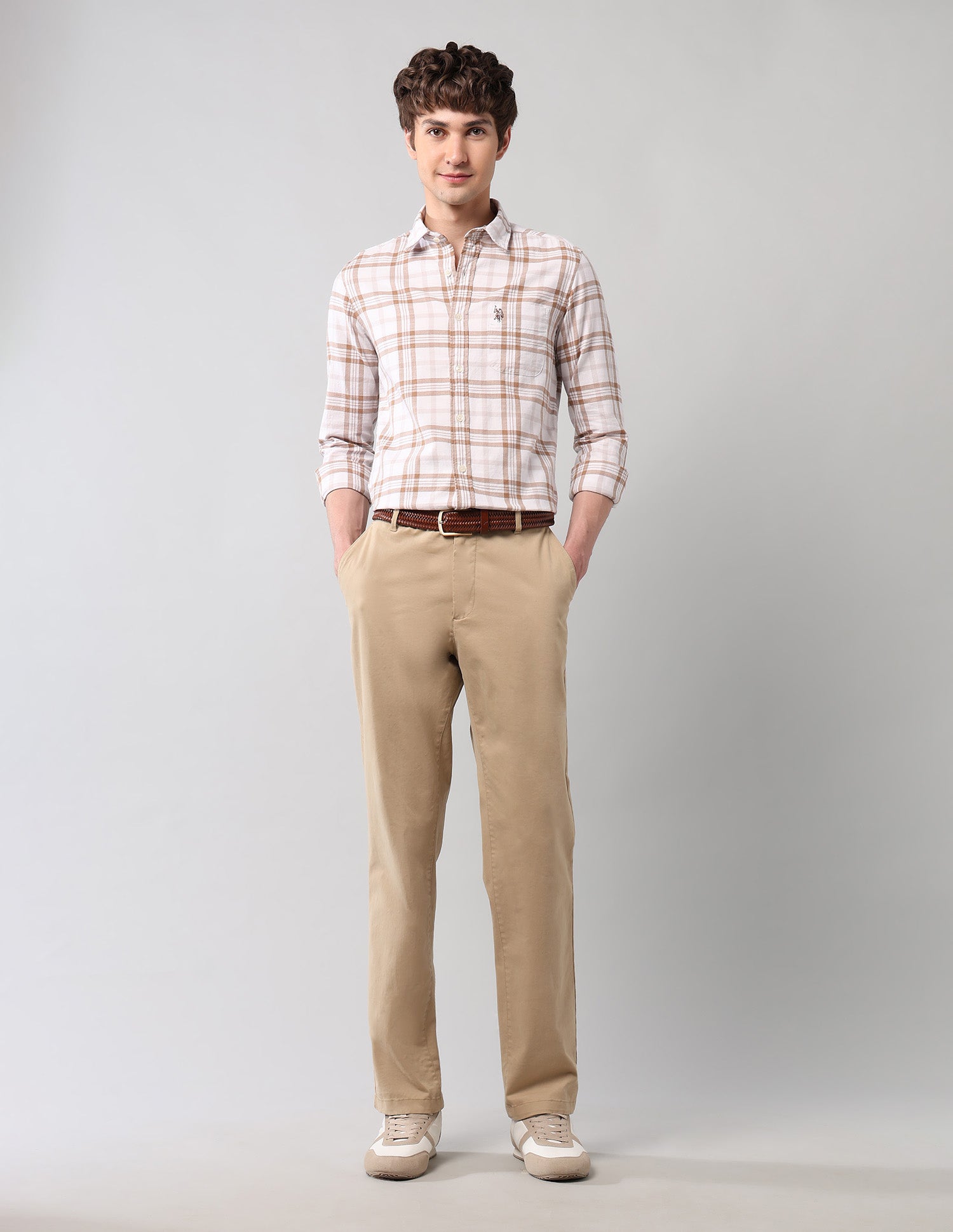 Plaid Checked Pure Cotton Shirt Khaki - U.S. Polo Assn. India | Large