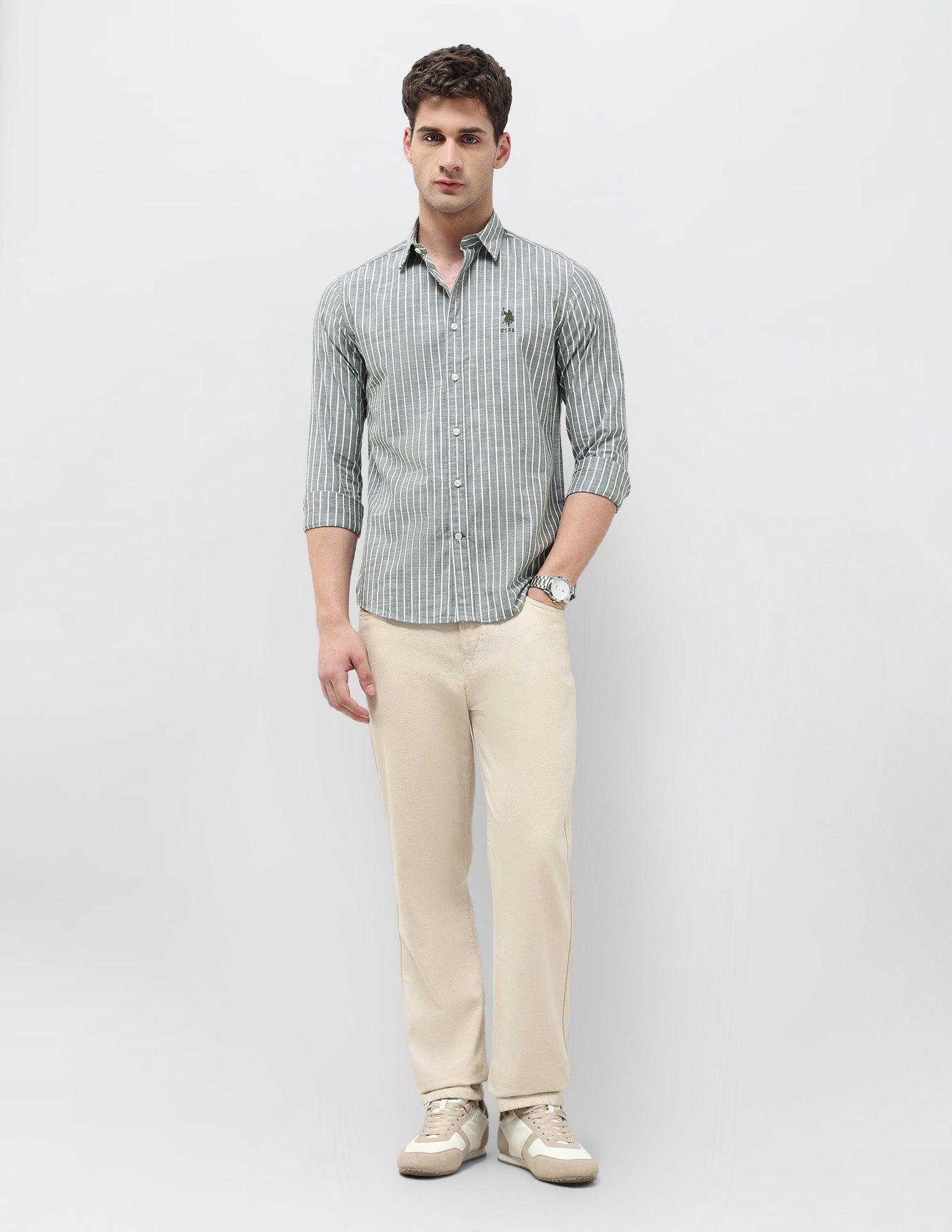 Vertical Striped Regular Fit Shirt Green - U.S. POLO ASSN. | Large