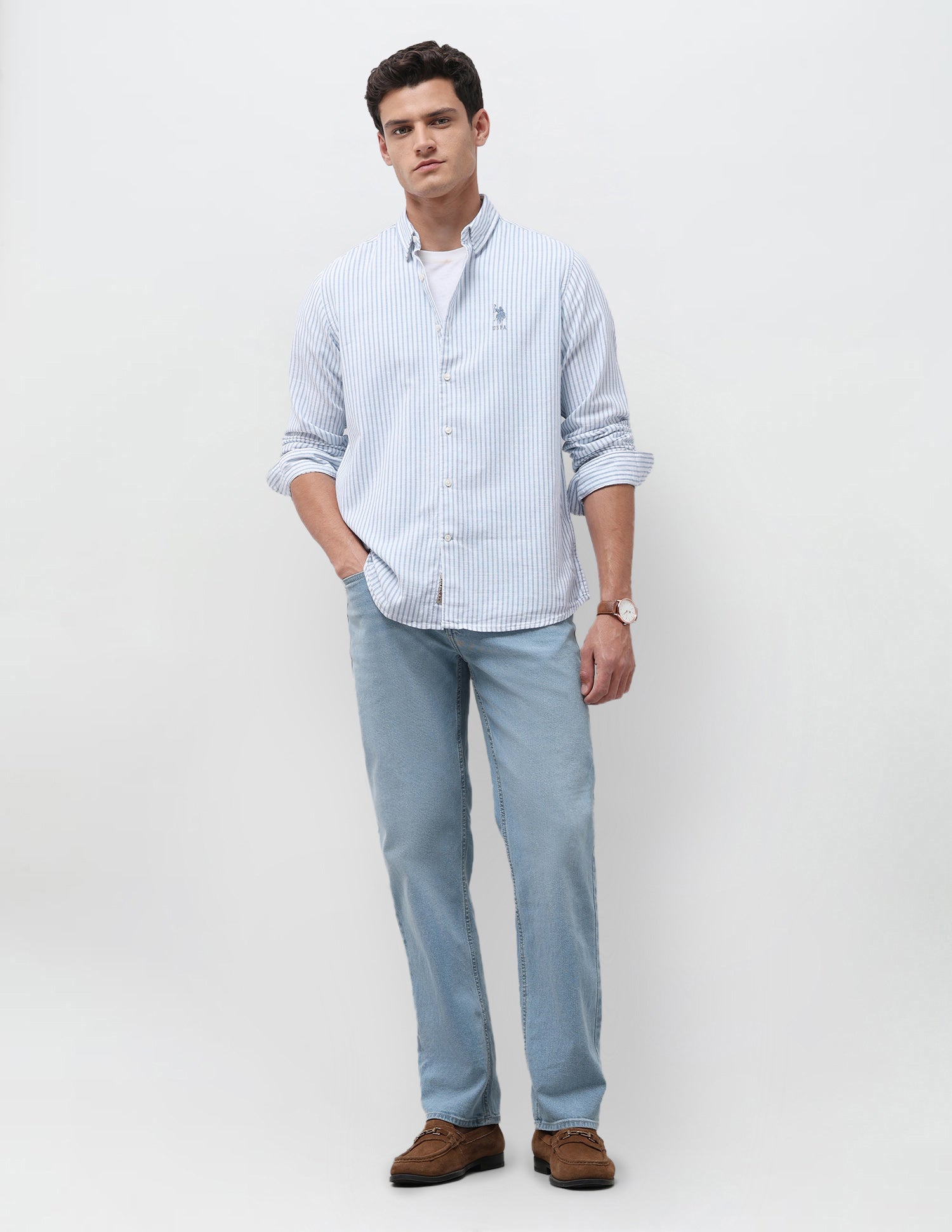 Vertical Striped Seersucker Shirt Blue - U.S. Polo Assn. India | Large