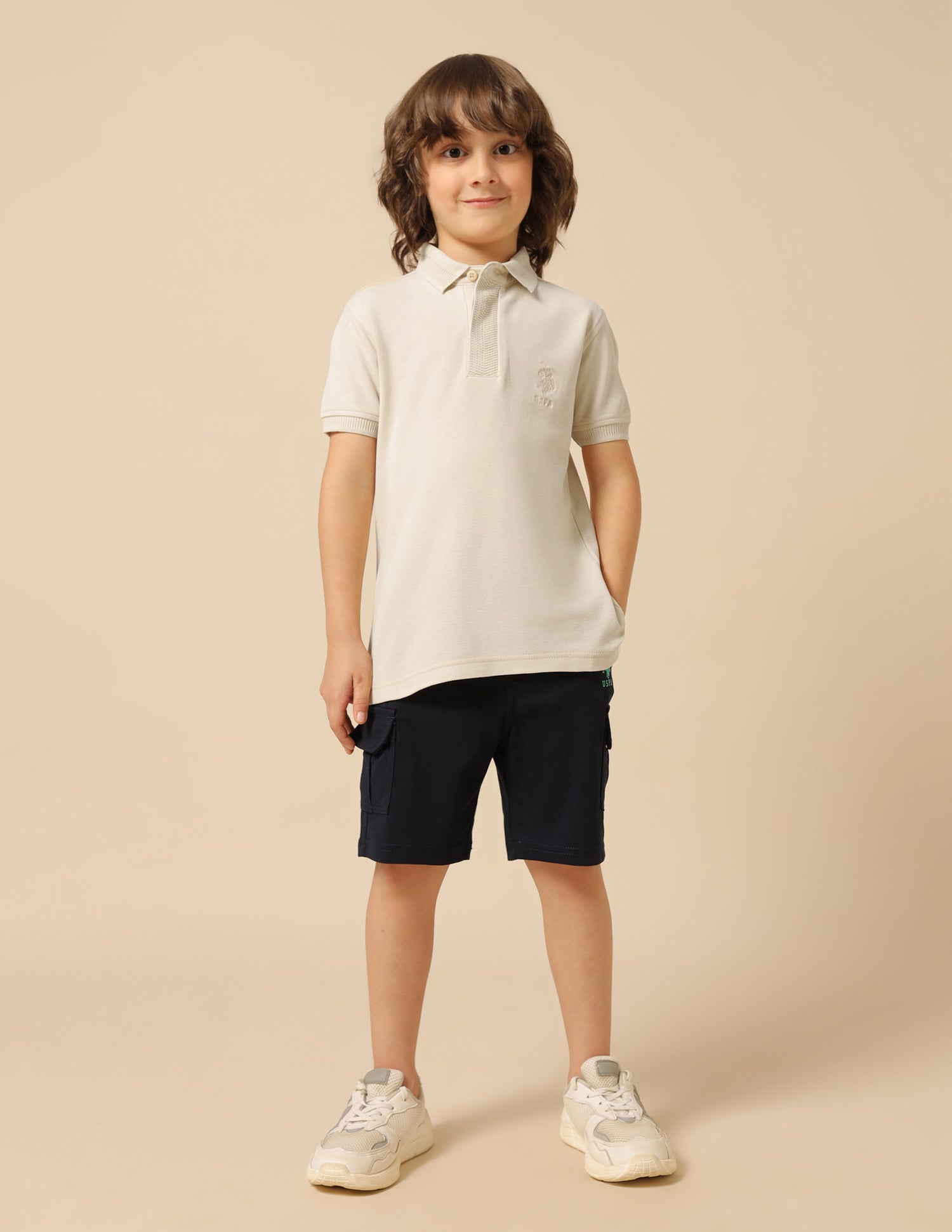 Boys Solid Pure Cotton Polo Shirt Beige - U.S. POLO ASSN. | Large
