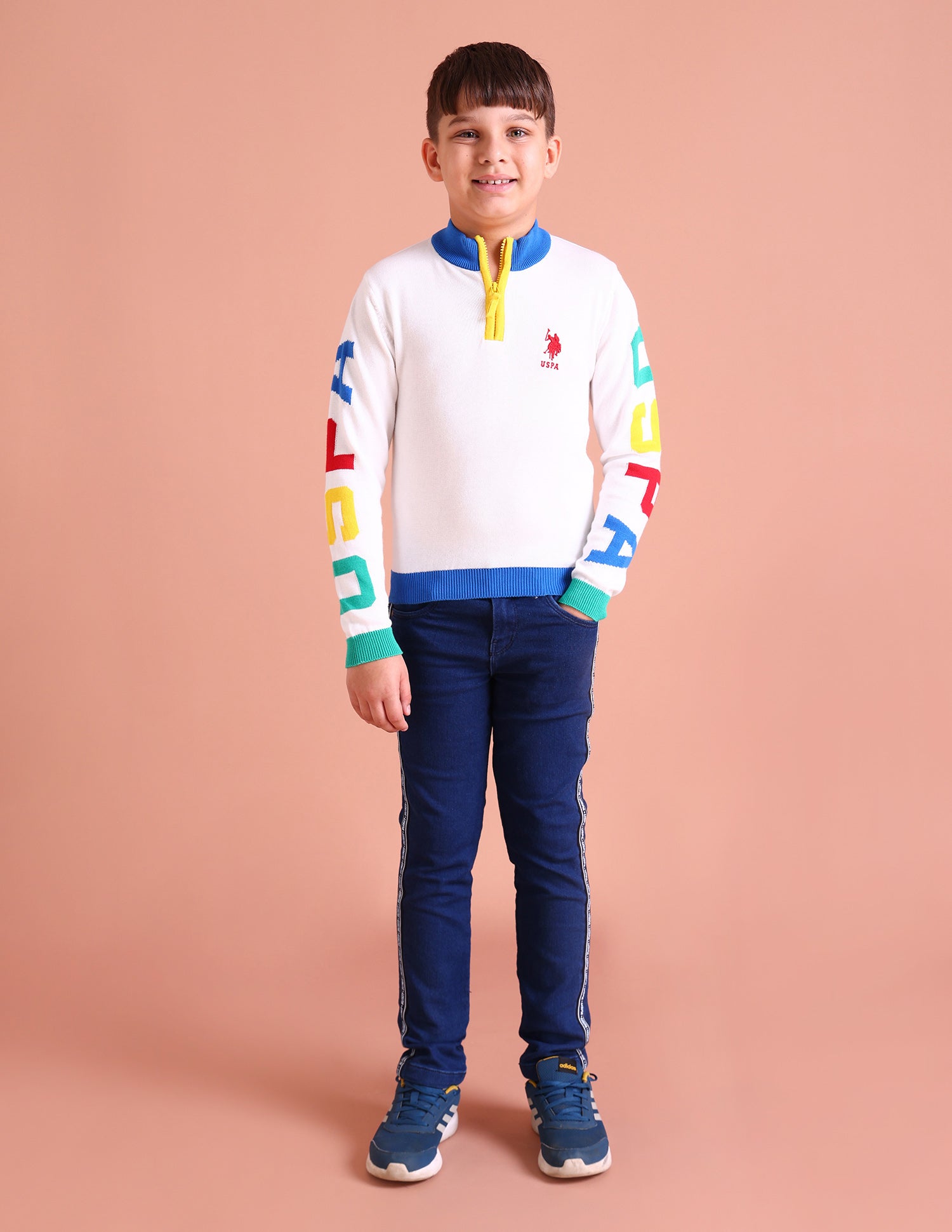 High Neck Logo Colour Block Sweater White - U.S. POLO ASSN. | Large