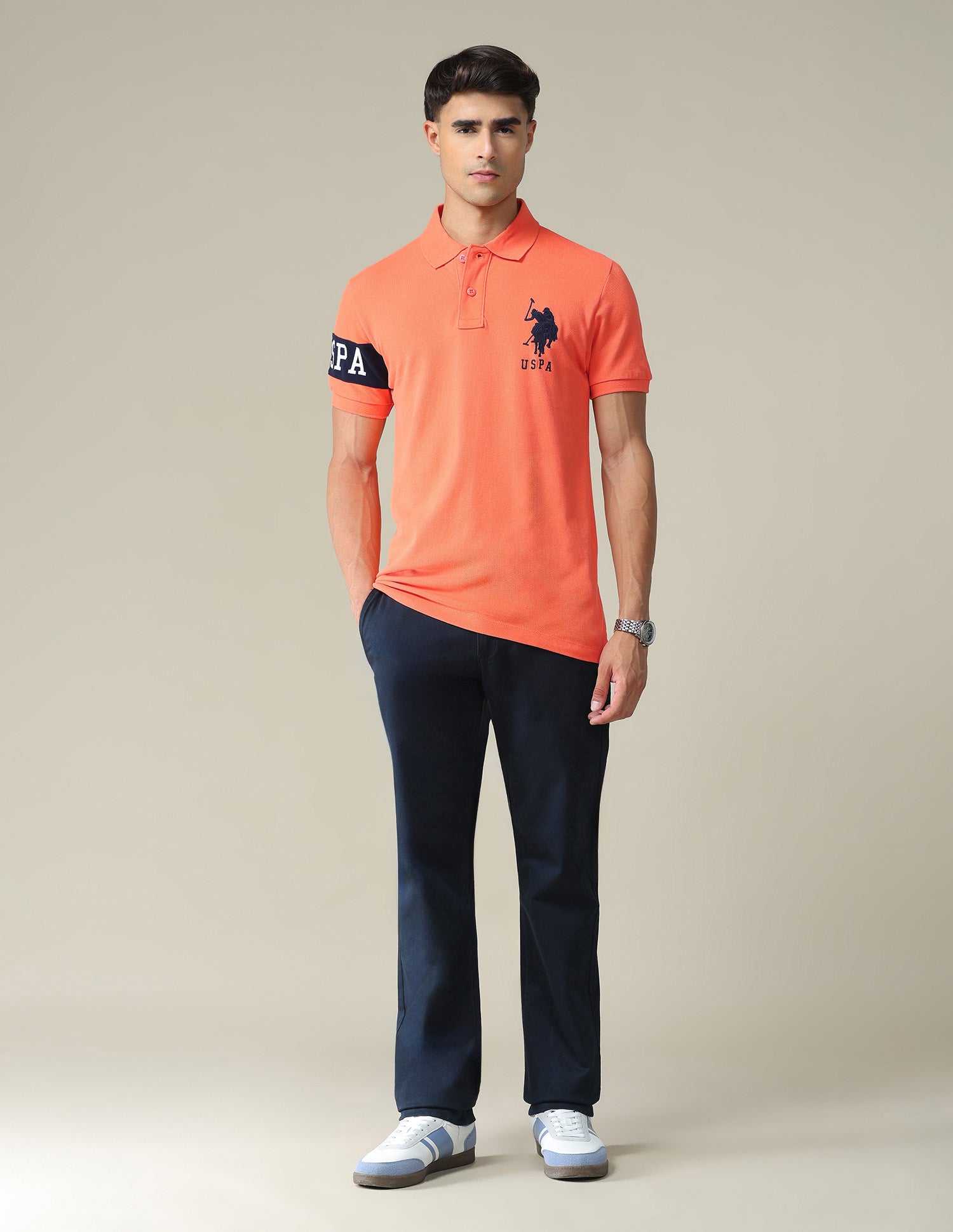 Solid Cotton Polo Shirt Orange - U.S. POLO ASSN. | Large
