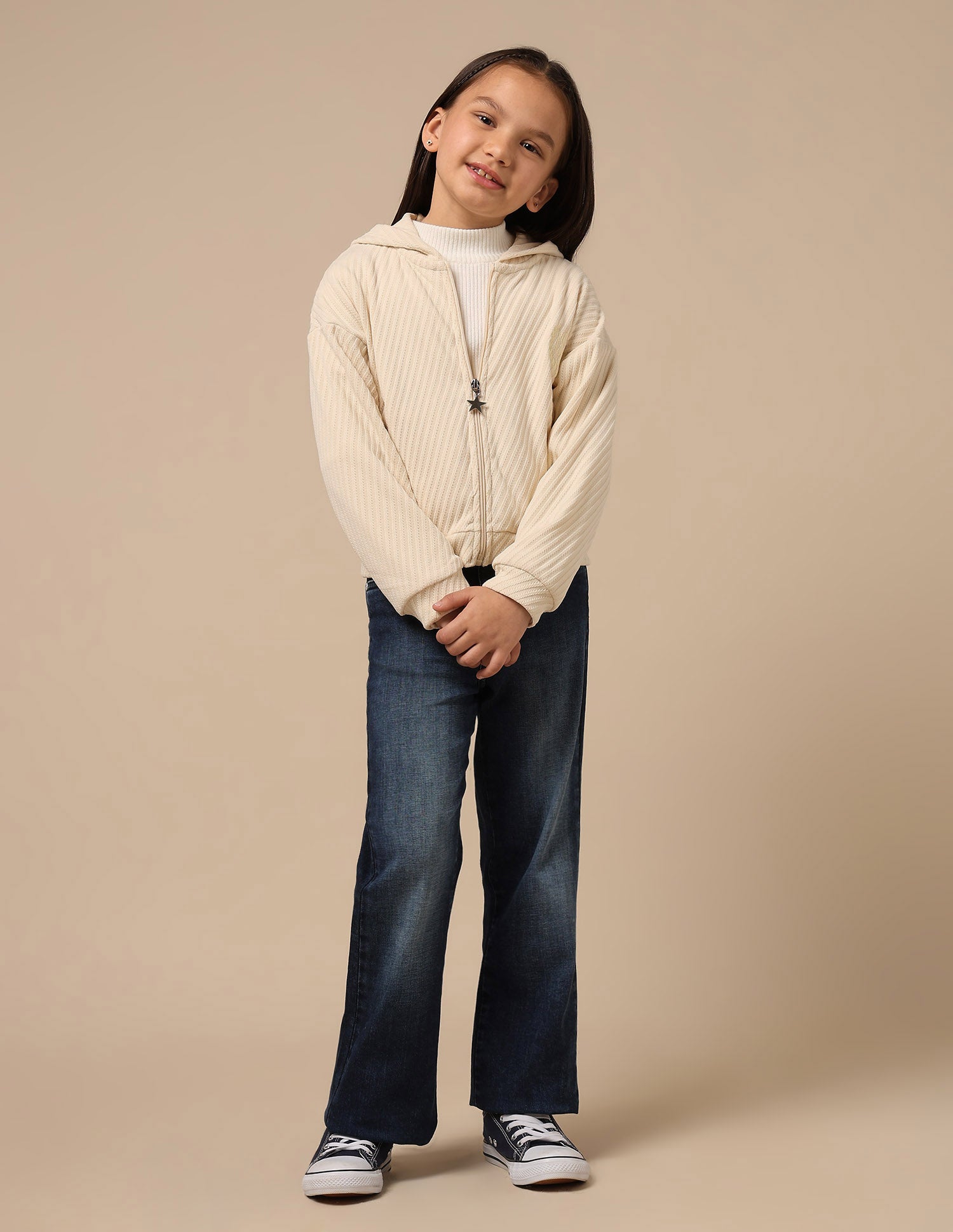 Girls Zipper Hooded Sweatshirt Off White - U.S. POLO ASSN. | Large