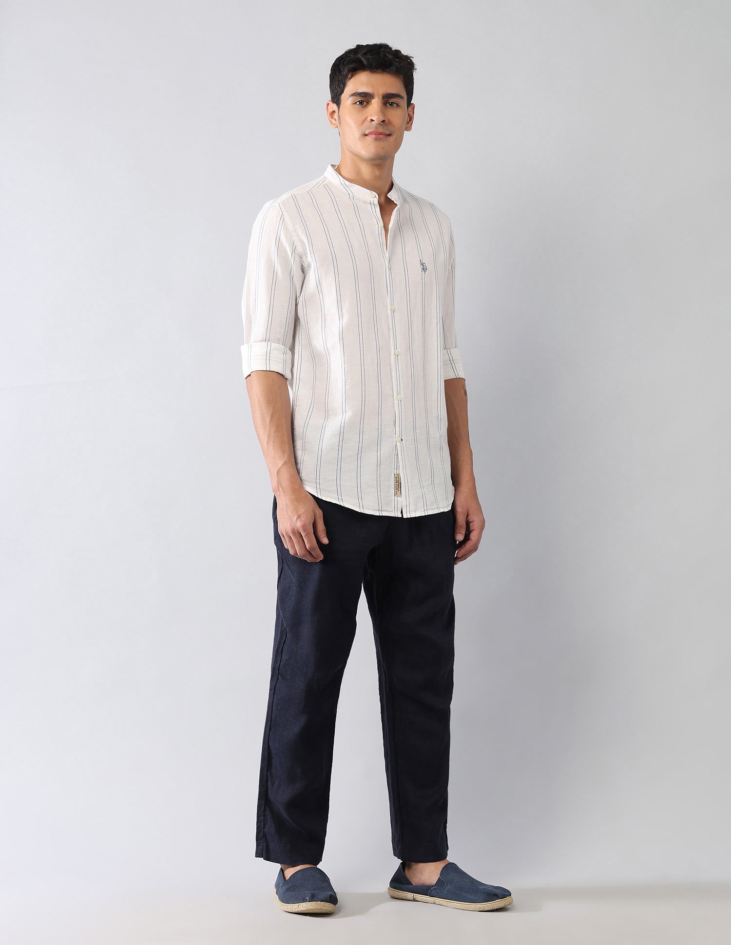 Vertical Striped Poplin Regular Fit Shirt White - U.S. Polo Assn. India | Large