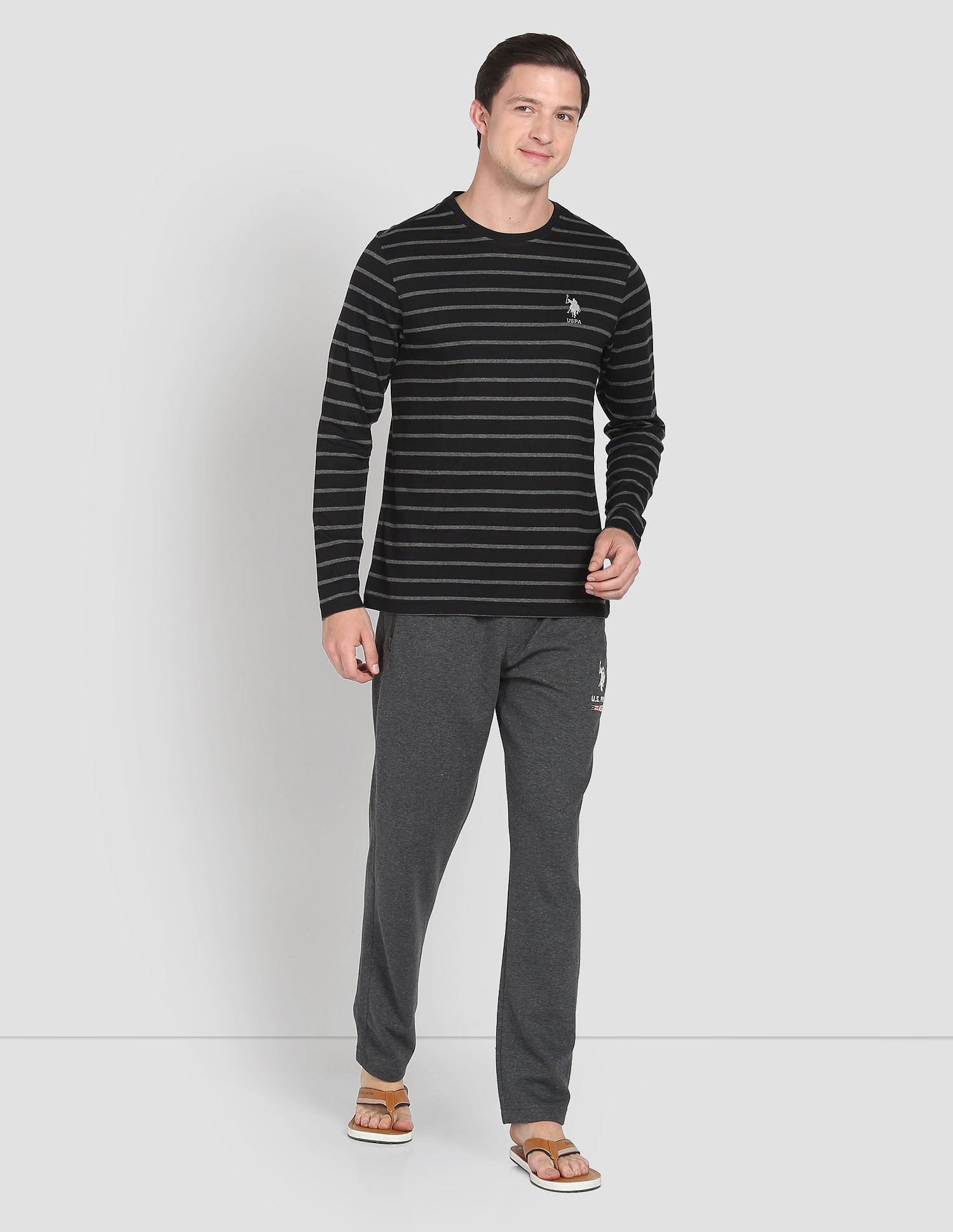 Crew Neck Stripe I689 Lounge T-Shirt - Pack Of 1 Black Anthra Melange - U.S. POLO ASSN. | Large