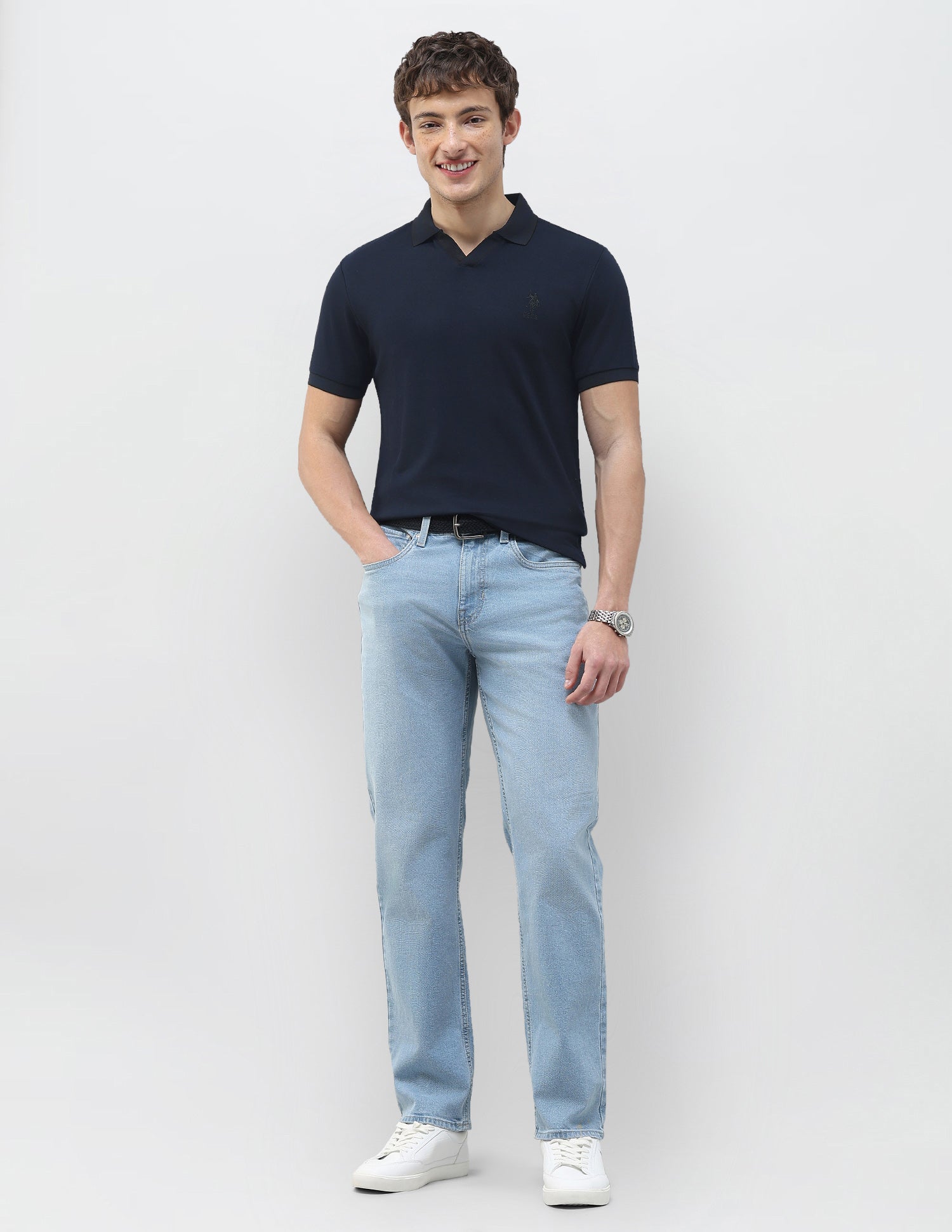 Solid Slim Fit Polo Shirt Navy - U.S. Polo Assn. India | Large