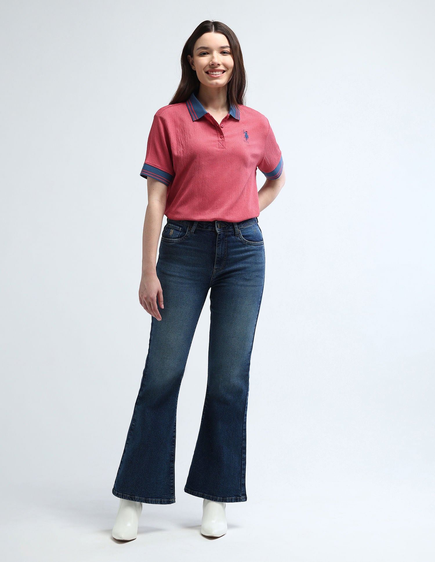 Contrast Collar Textured Polo Shirt Dark Pink - U.S. POLO ASSN. | Large