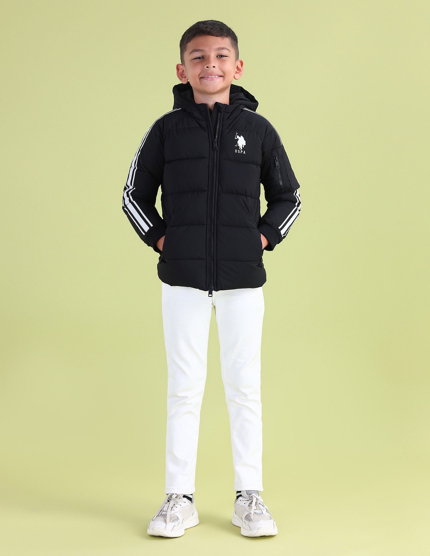 Boys Regular Fit Solid Padded Jacket Black - U.S. POLO ASSN. | Large