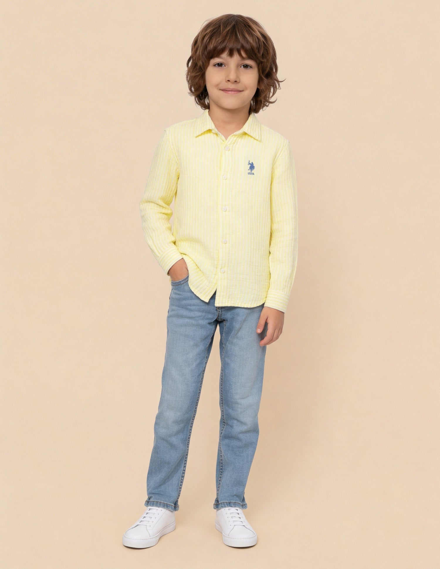 Vertical Striped Seersucker Shirt Yellow - U.S. Polo Assn. India | Large
