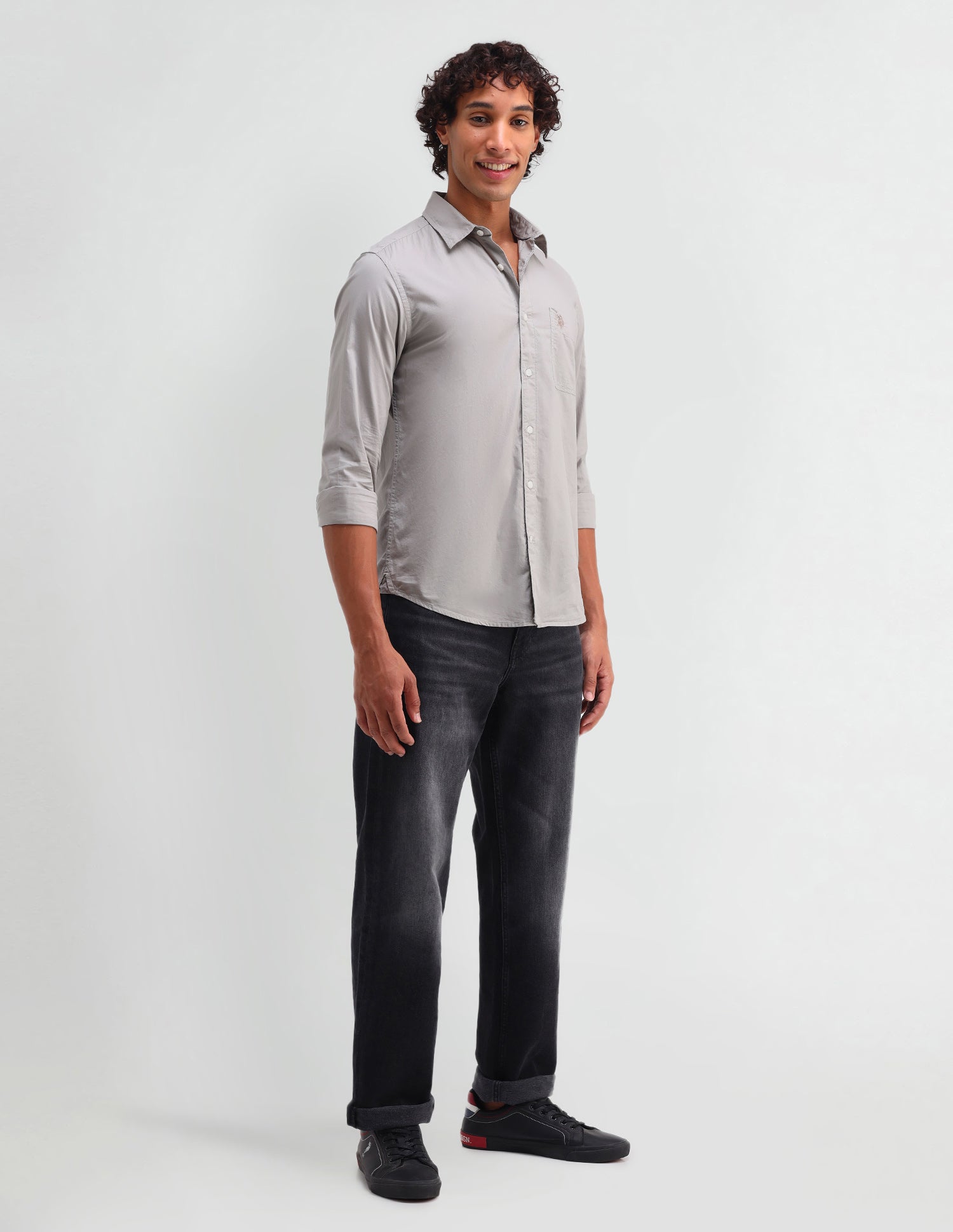Solid Pattern Twill Shirt Light Grey - U.S. Polo Assn. India | Large