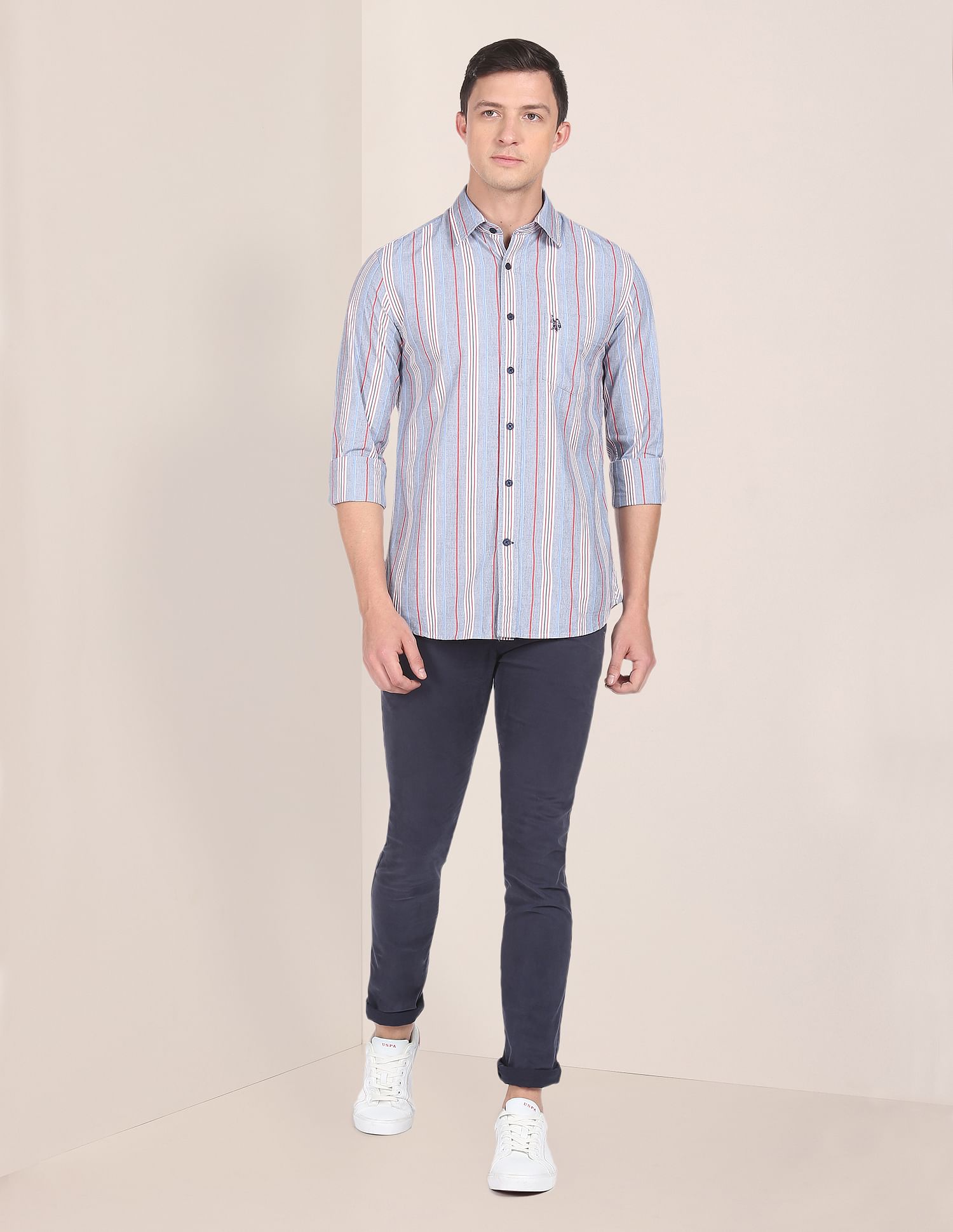 Vertical Stripe Cotton Casual Shirt Light Grey - U.S. POLO ASSN. | Large