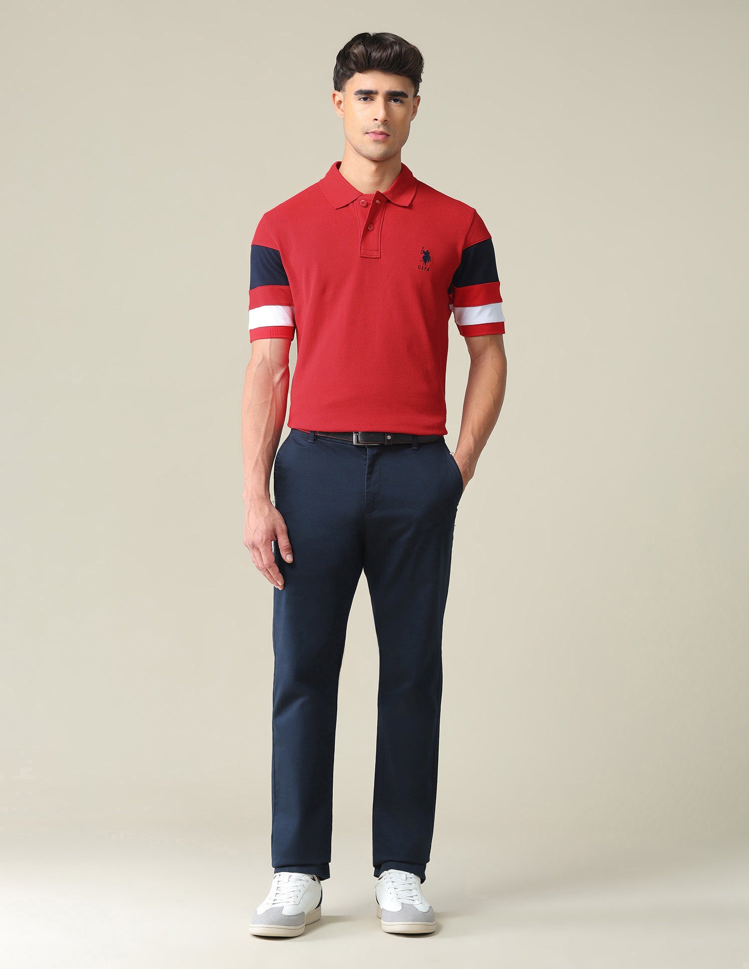 Striped Sleeve Cotton Polo Shirt Red - U.S. POLO ASSN. | Large