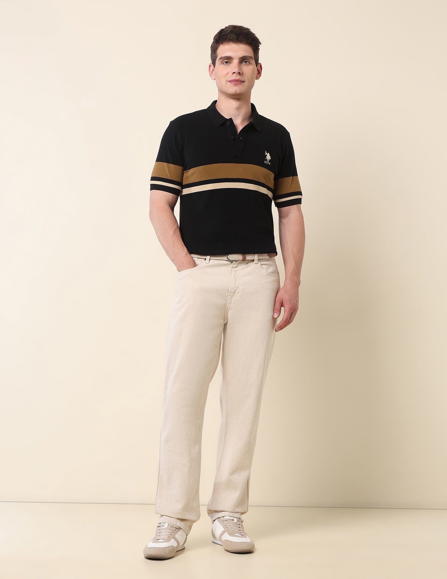 Horizontal Striped Modern Monochrome Polo Shirt Black - U.S. Polo Assn. India | Large
