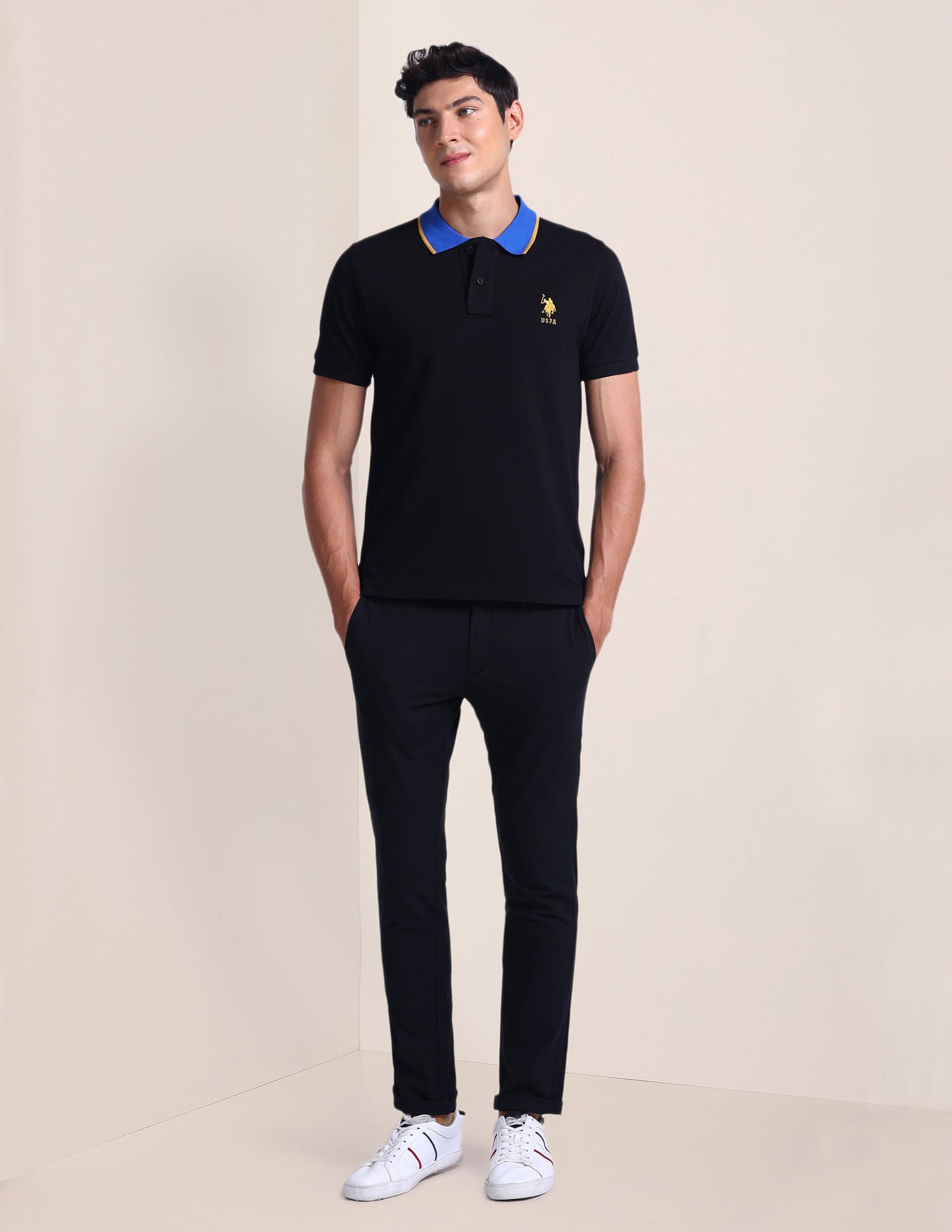 Slim Straight Cotton Linen Chinos Black - U.S. Polo Assn. India | Large