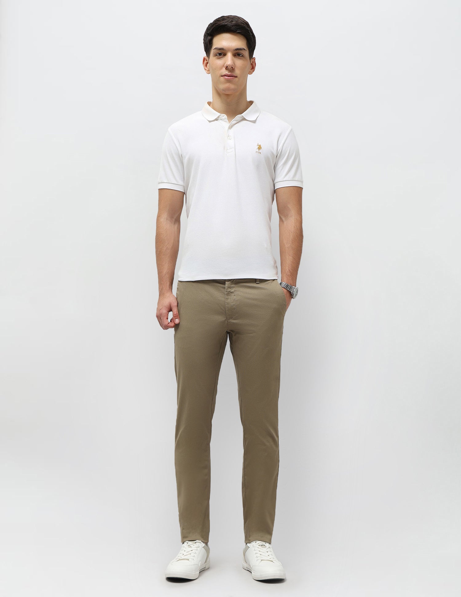 Slim Fit Satin Trousers Khaki - U.S. Polo Assn. India | Large