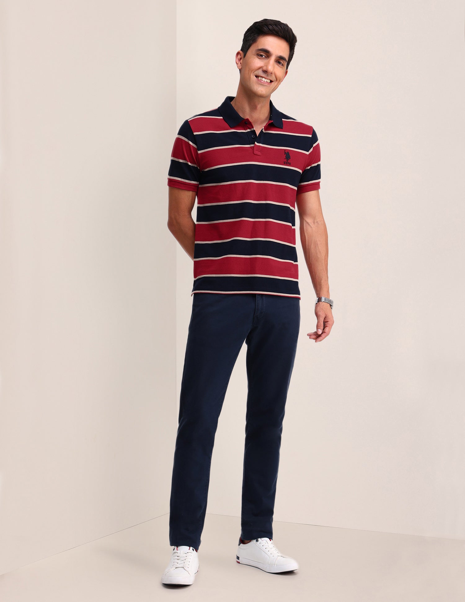 Horizontal Striped Slim Fit Polo Shirt Red - U.S. Polo Assn. India | Large