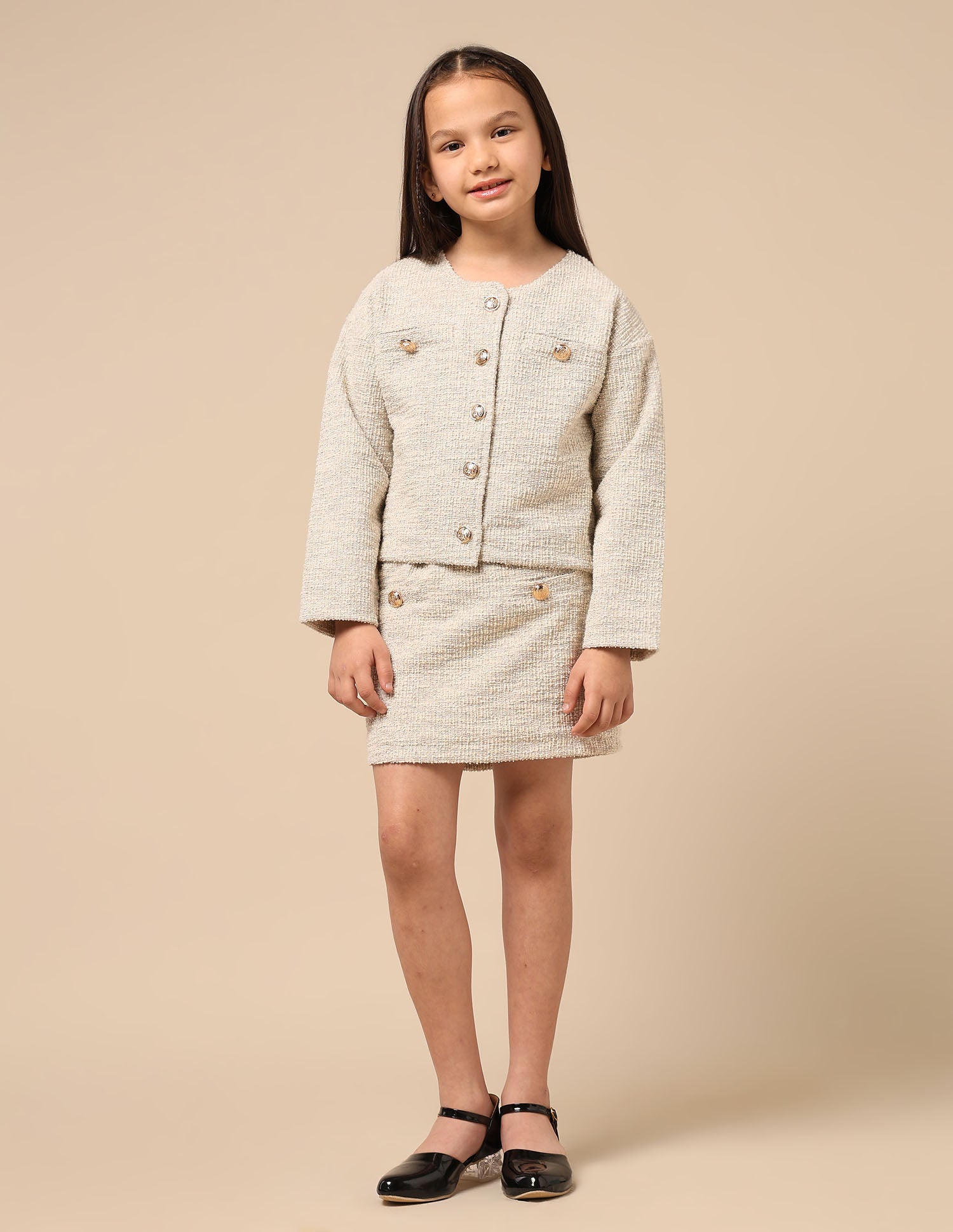 Girls Textured Boxy Fit Jacket Off White - U.S. POLO ASSN. | Large