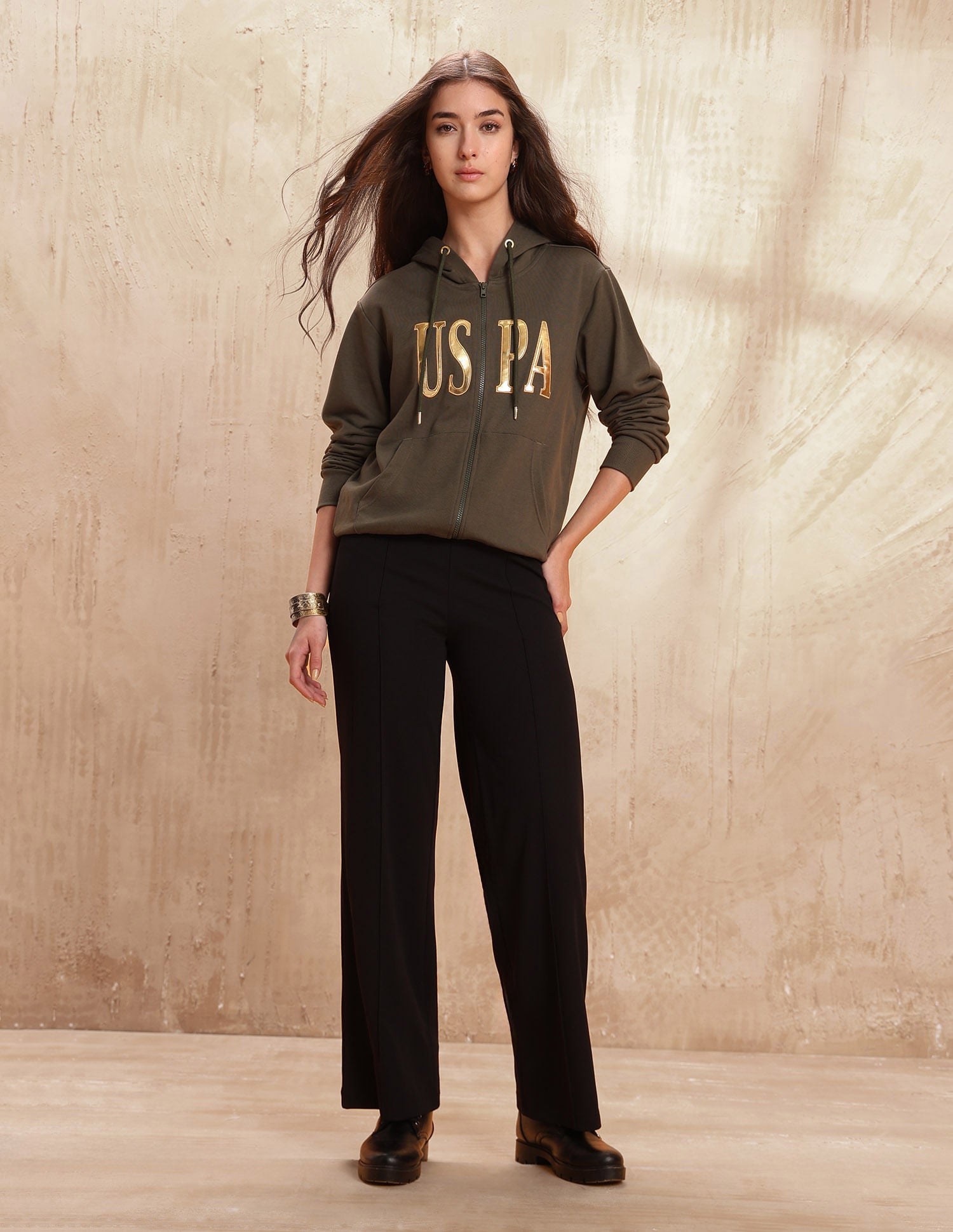 High Rise Straight Fit Trousers Black - U.S. POLO ASSN. | Large